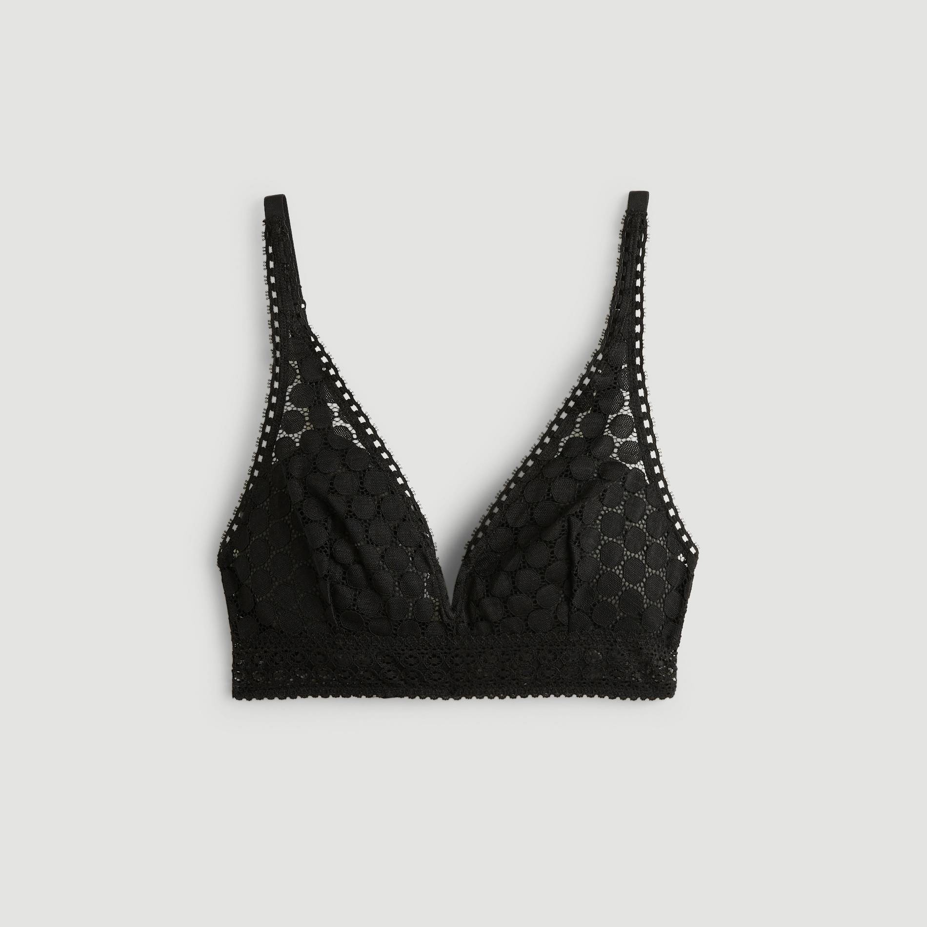 Soutien-gorge triangle foulard en dentelle et pois, Noir, large image number 2.0