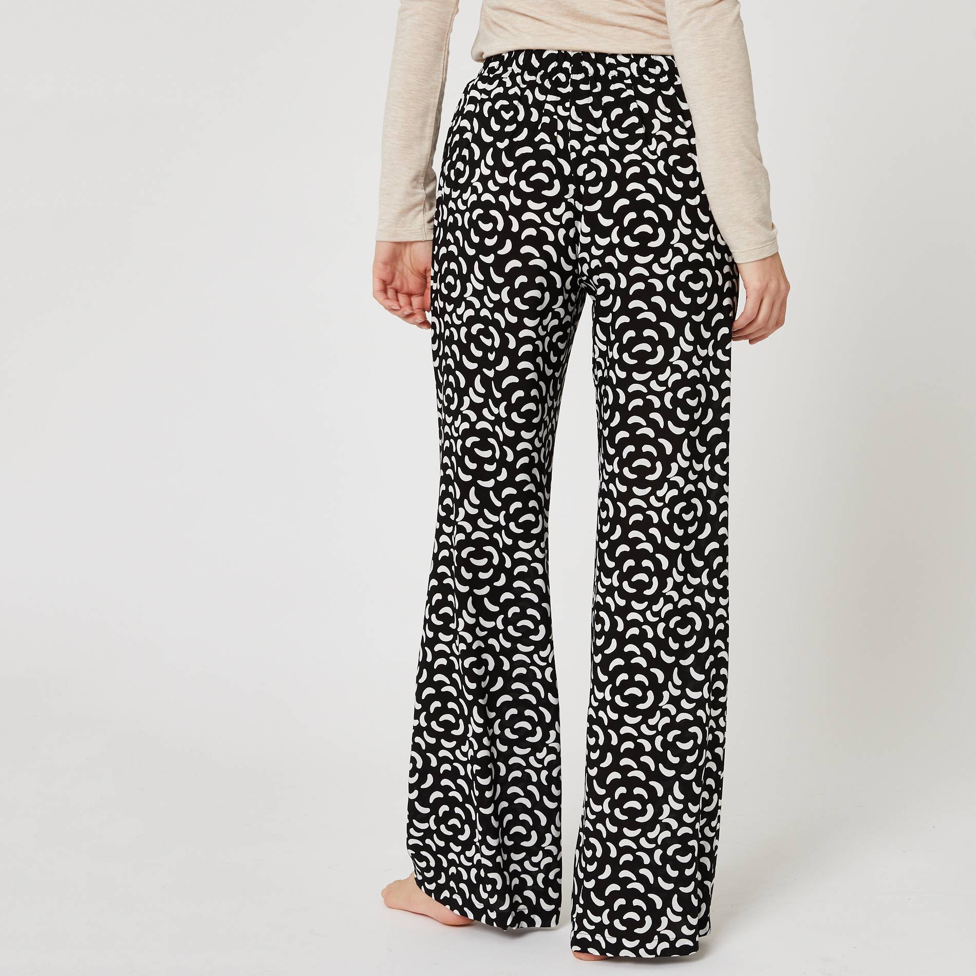 Pantalon jambe large imprimé, Noir, large image number 1.0