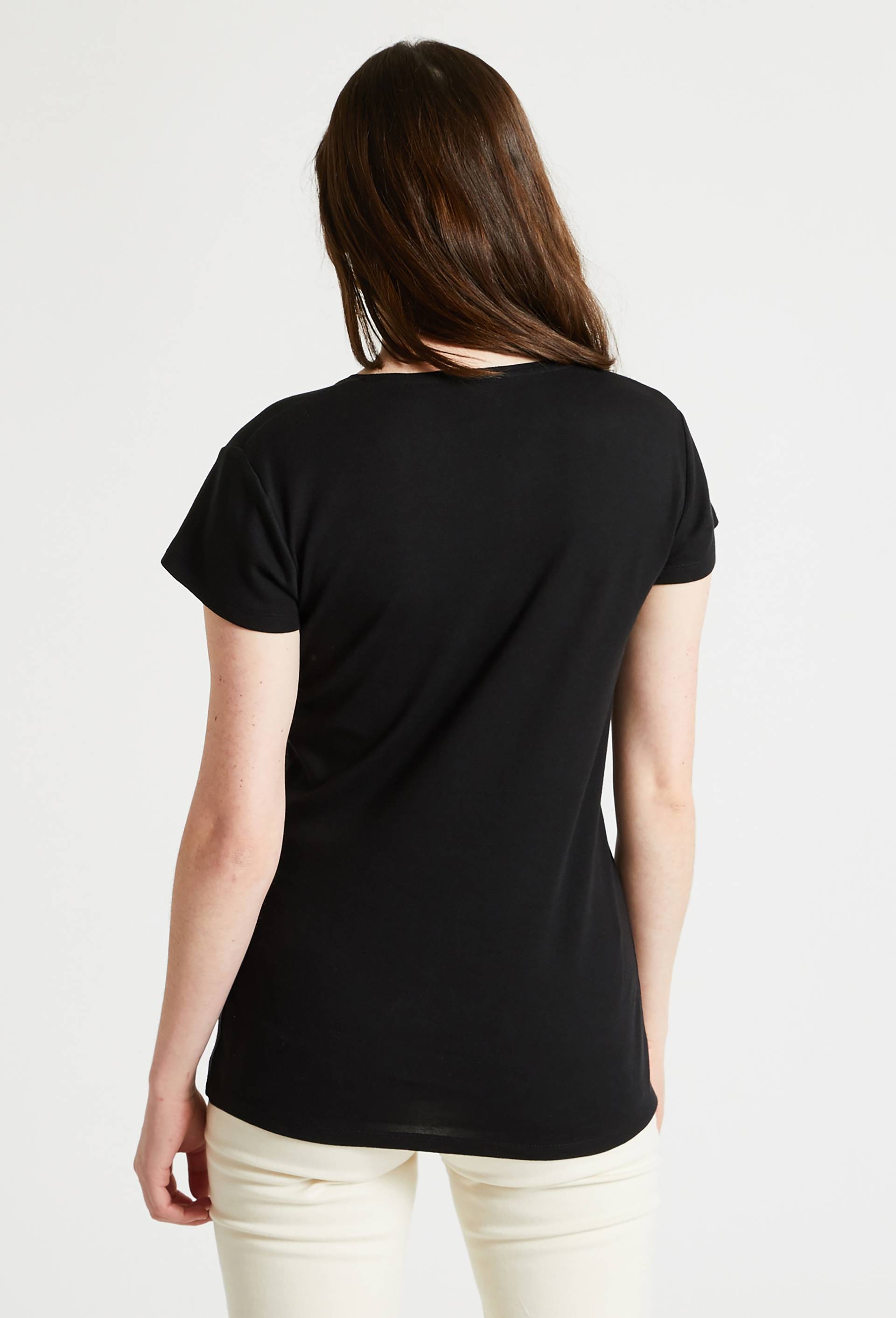 T-shirt col V uni en coton, Bio, Noir, large image number 1.0