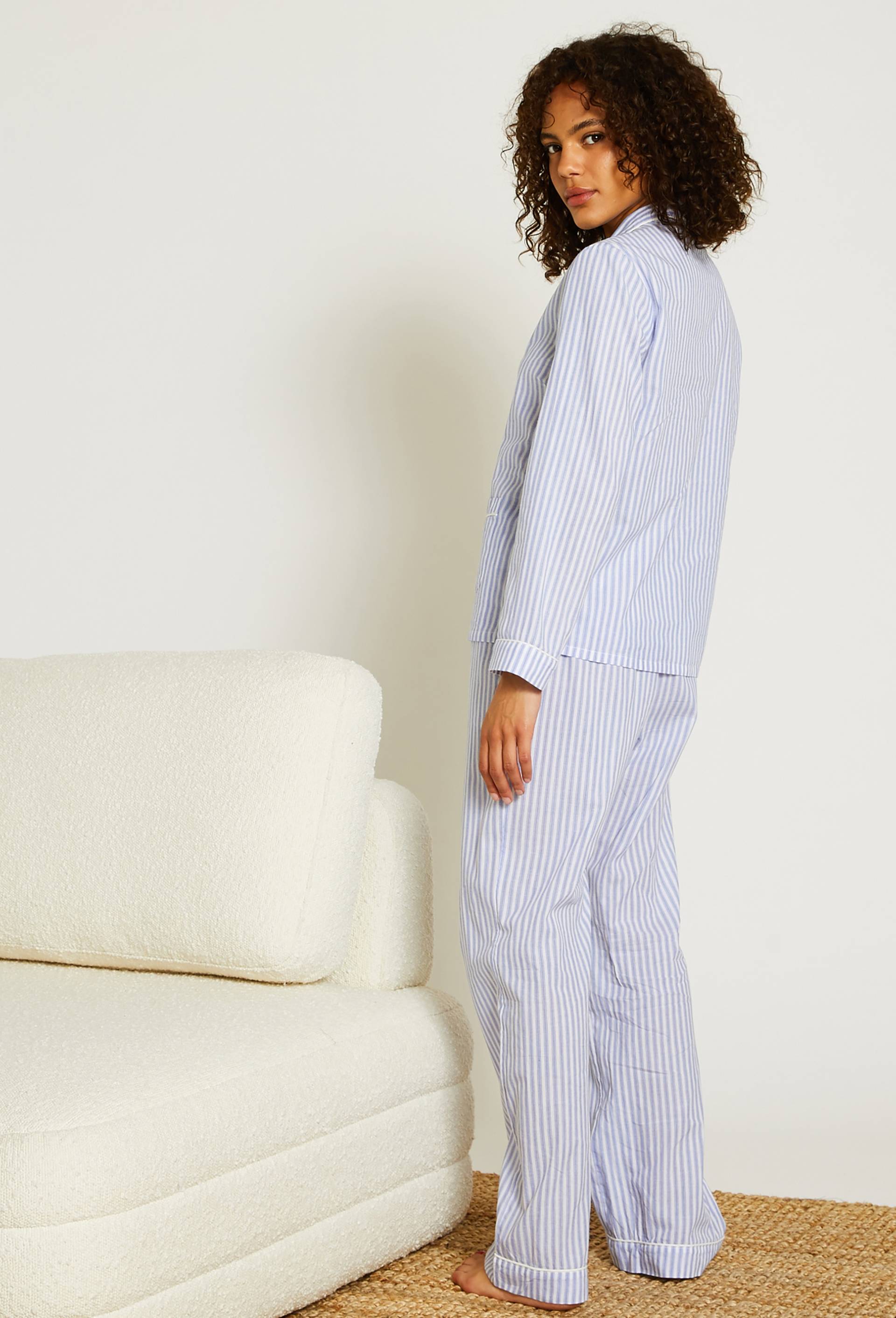 Pyjama &agrave; rayures en voile de coton, Bio, Bleu clair, large image number 1