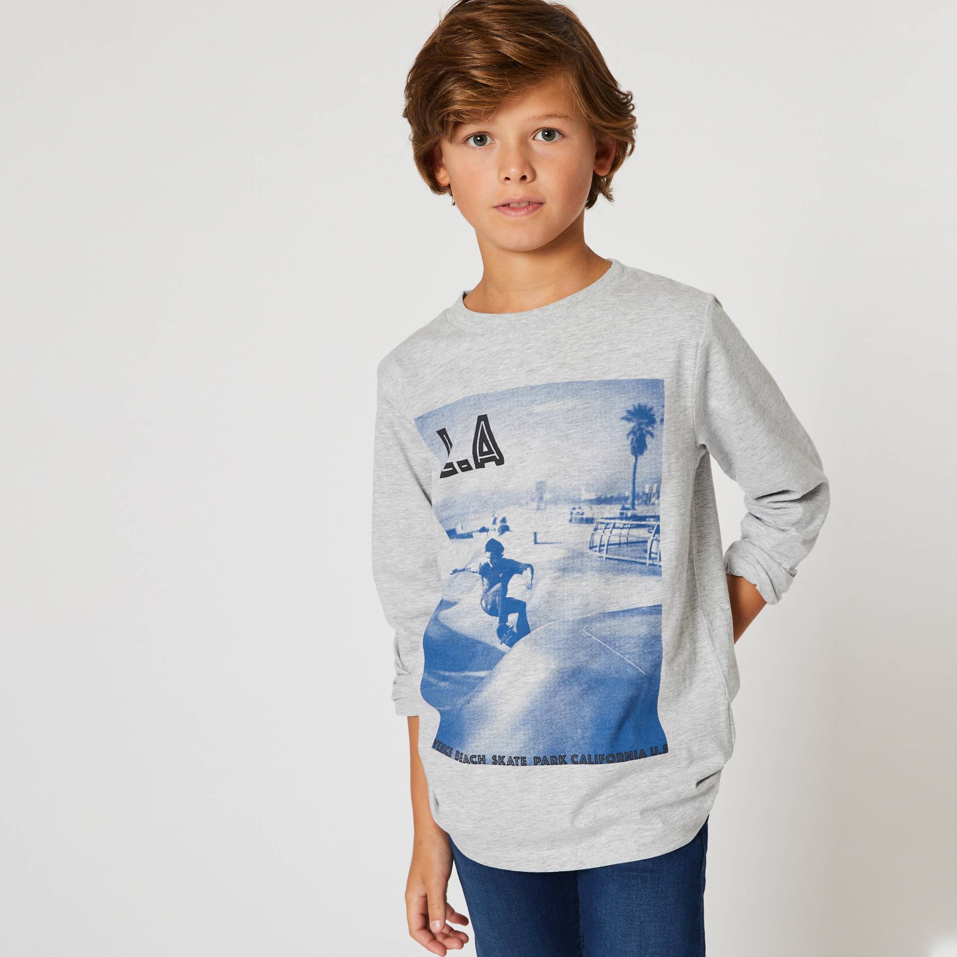 T-shirt manches longues imprime, Gris clair, large image number 0.0