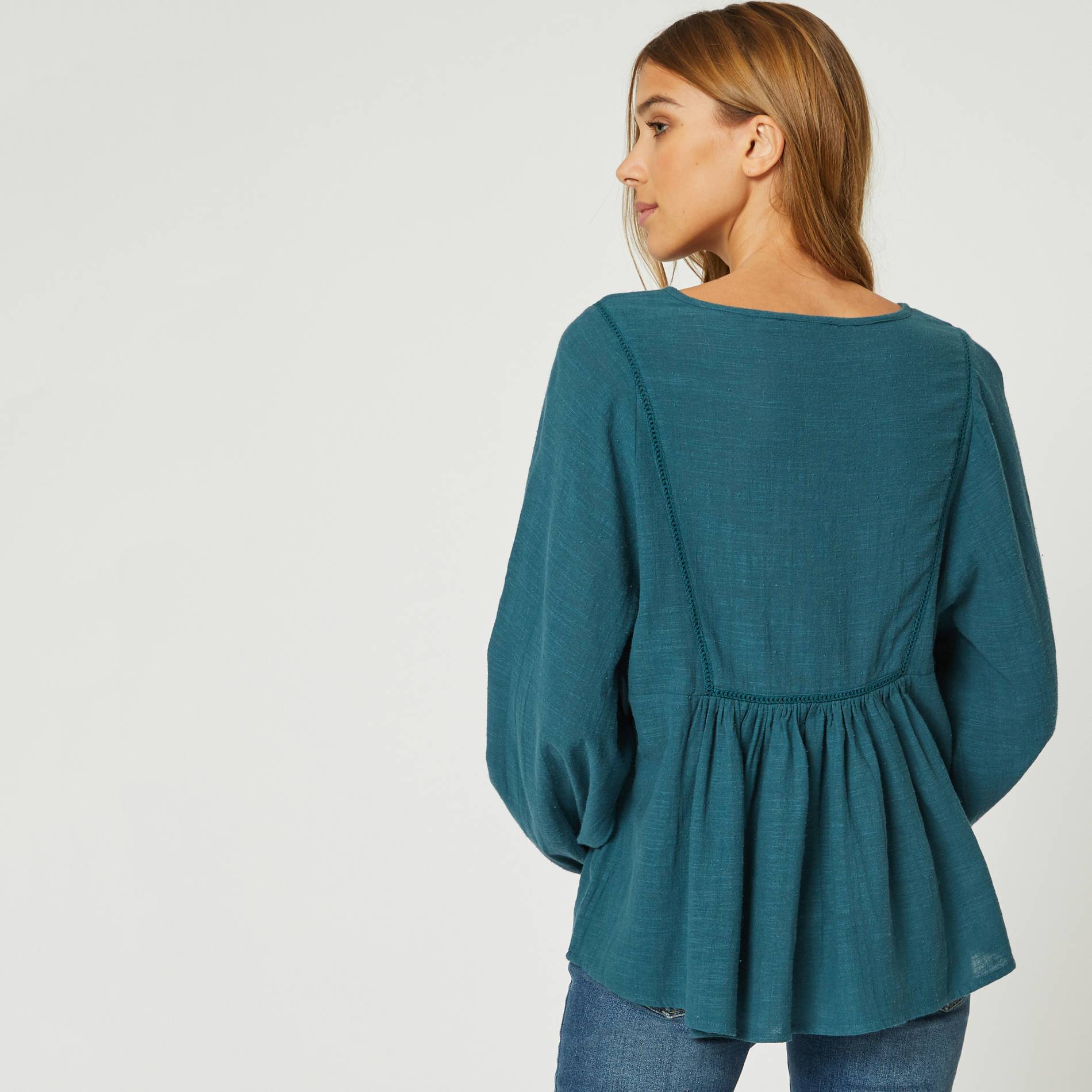 Blouse brodee en coton, Bleu marine, large image number 1