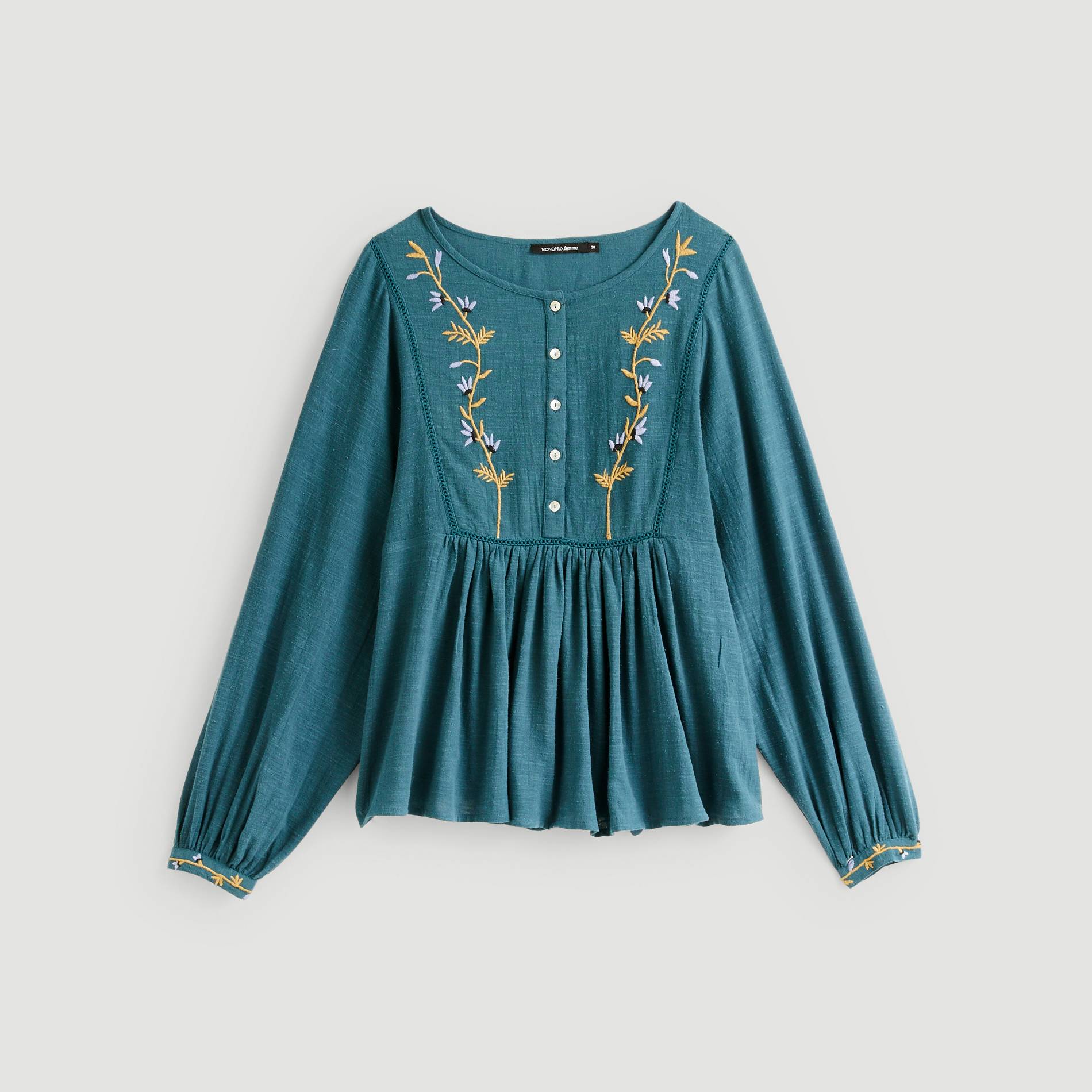 Blouse brodee en coton, Bleu marine, large image number 2