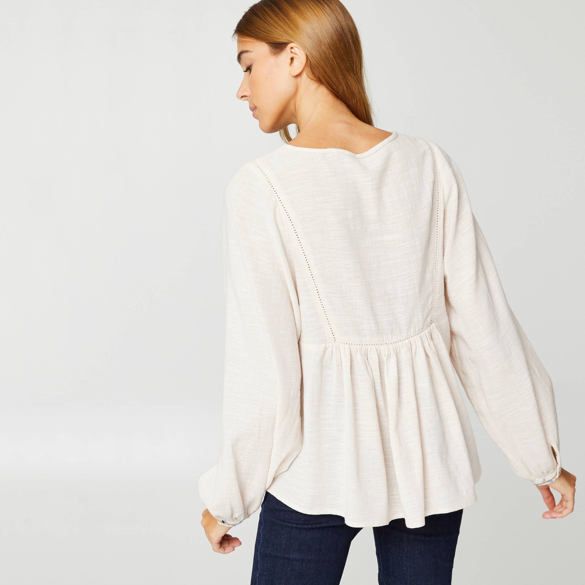 Blouse brodee en coton, Ecru, large image number 1.0