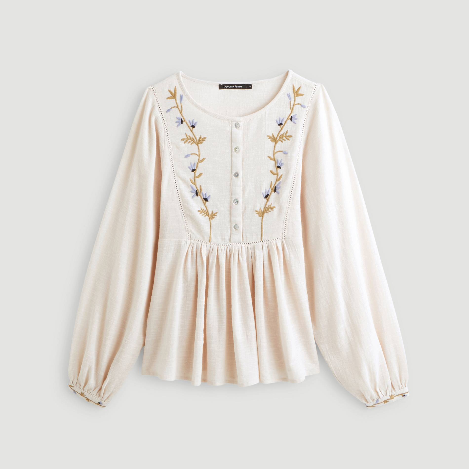 Blouse brodee en coton, Ecru, large image number 2.0