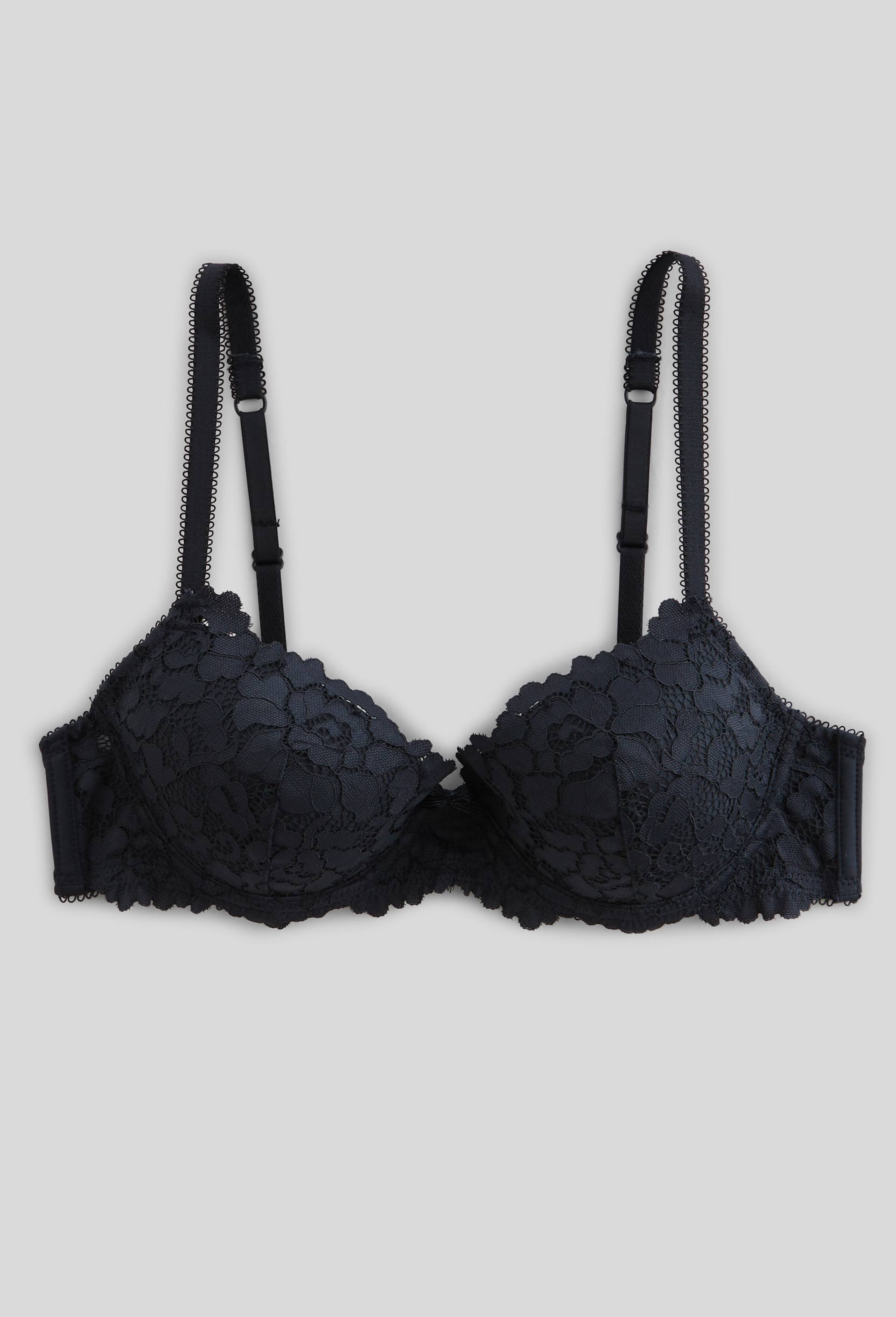 Soutien-gorge corbeille padd&eacute; CAMILLE en dentelle, Bleu fonc&eacute;, large image number 2.0