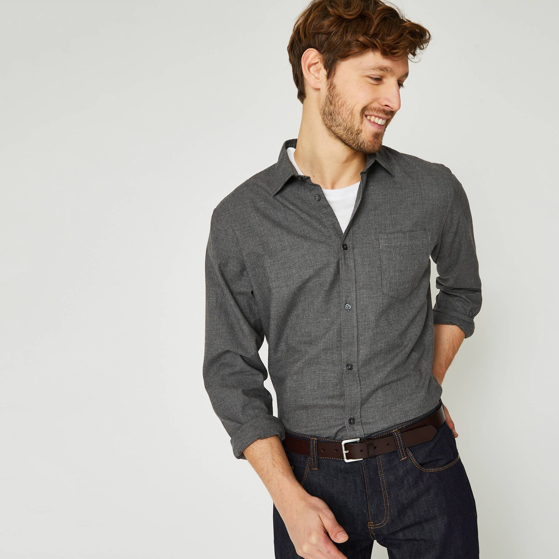 Chemise manches longues a carreaux, Gris moyen, large image number 0.0
