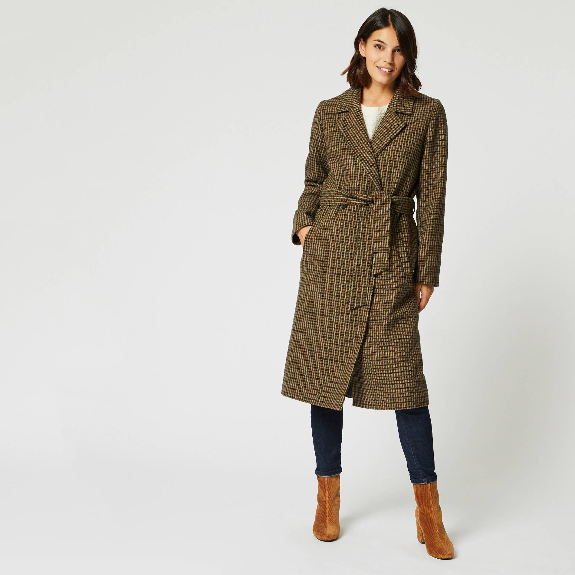 Trench long a carreaux, Kaki, large image number 0