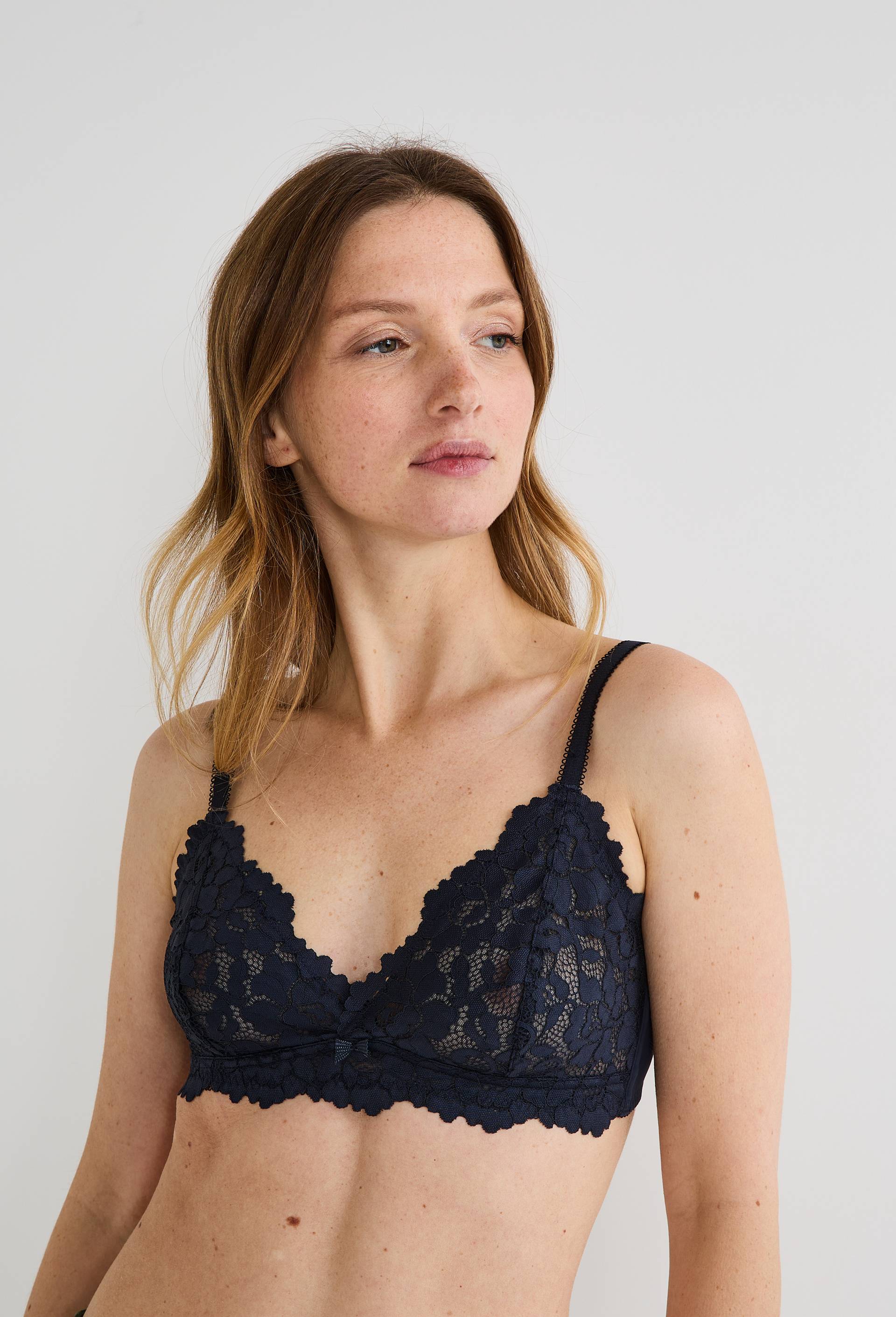 Soutien-gorge triangle CAMILLE en dentelle, Bleu fonc&eacute;, large image number 0