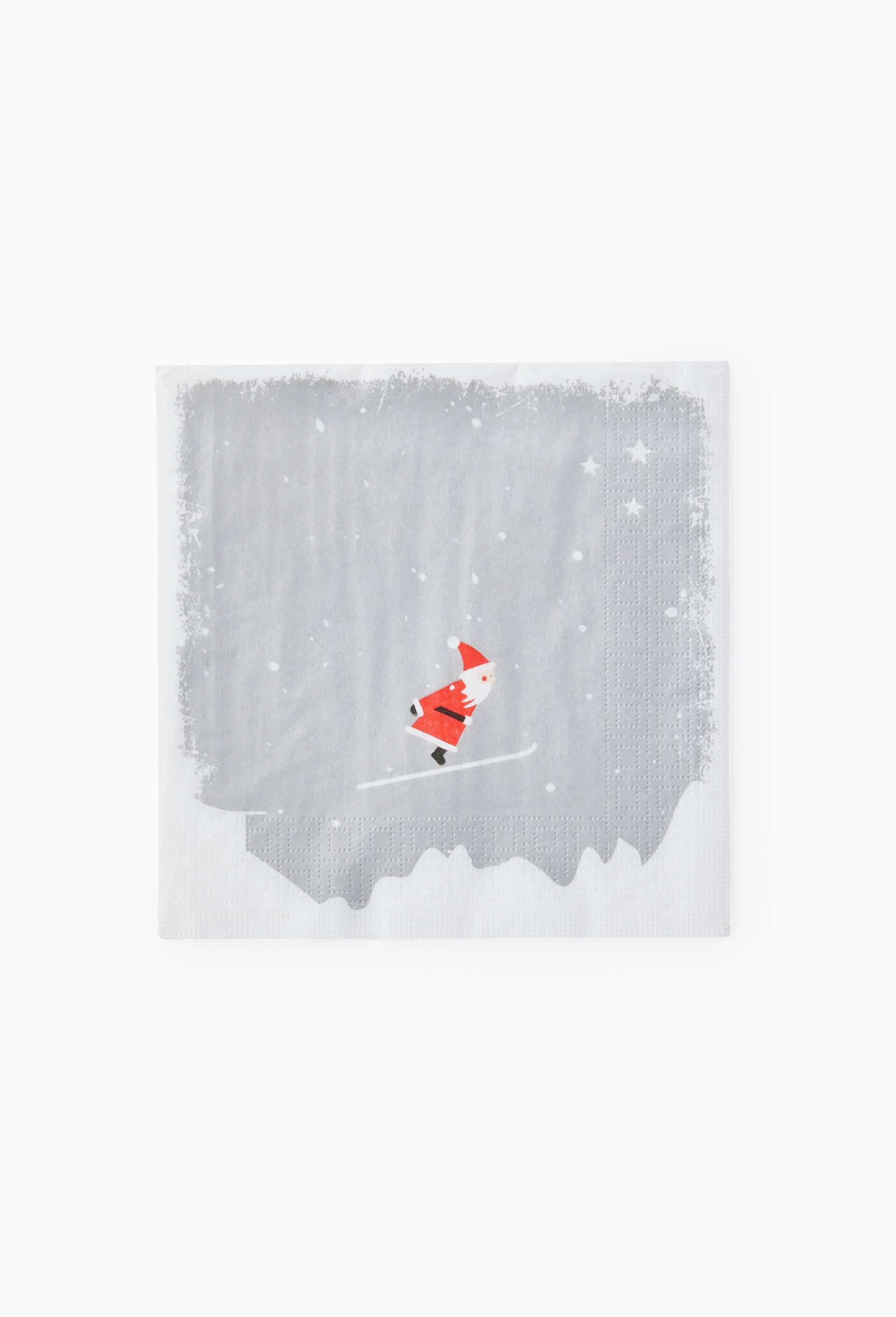 20 serviettes 33x33cm imprim&eacute; p&egrave;re Noel sur ski, Gris, large image number 0