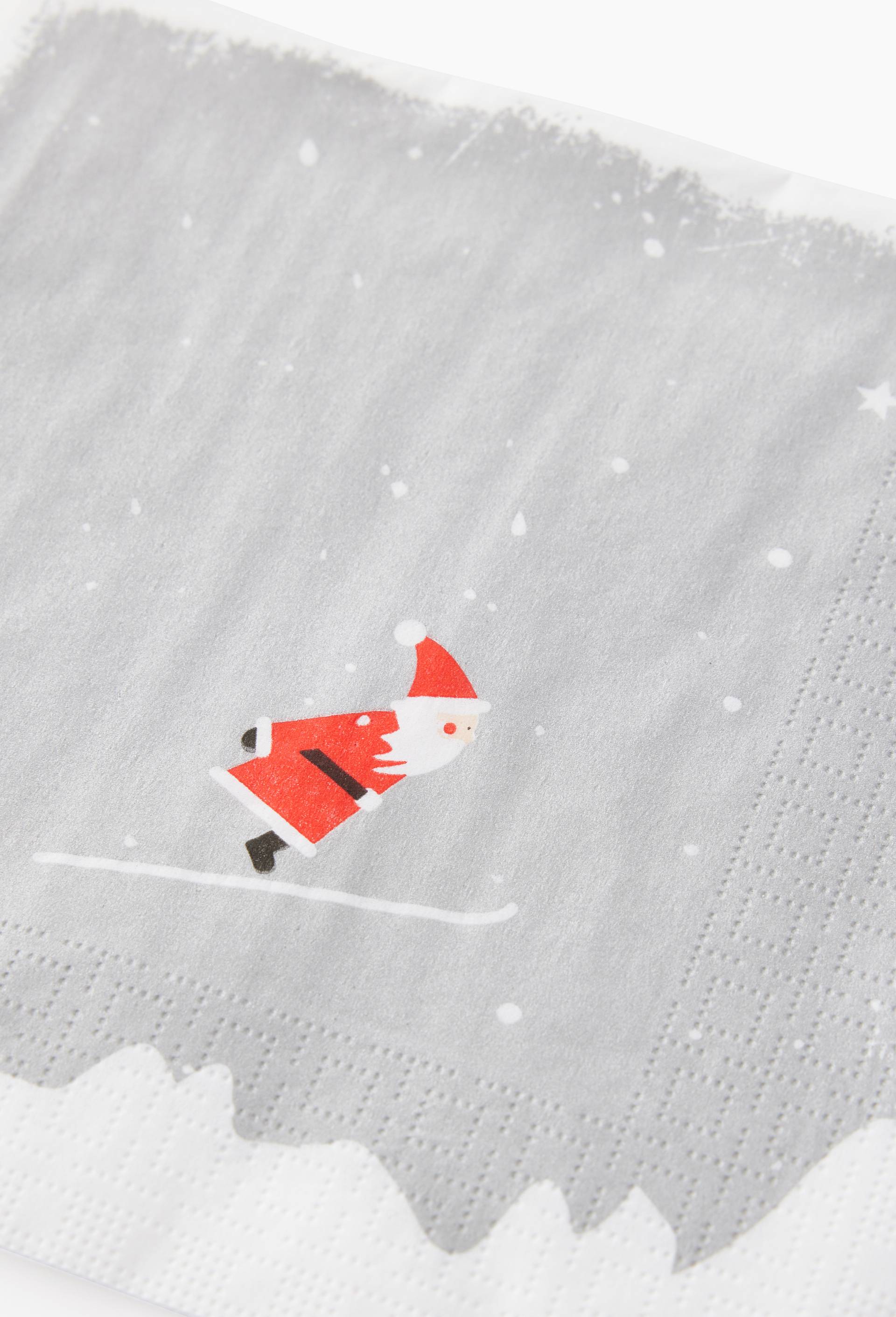 20 serviettes 33x33cm imprim&eacute; p&egrave;re Noel sur ski, Gris, large image number 1