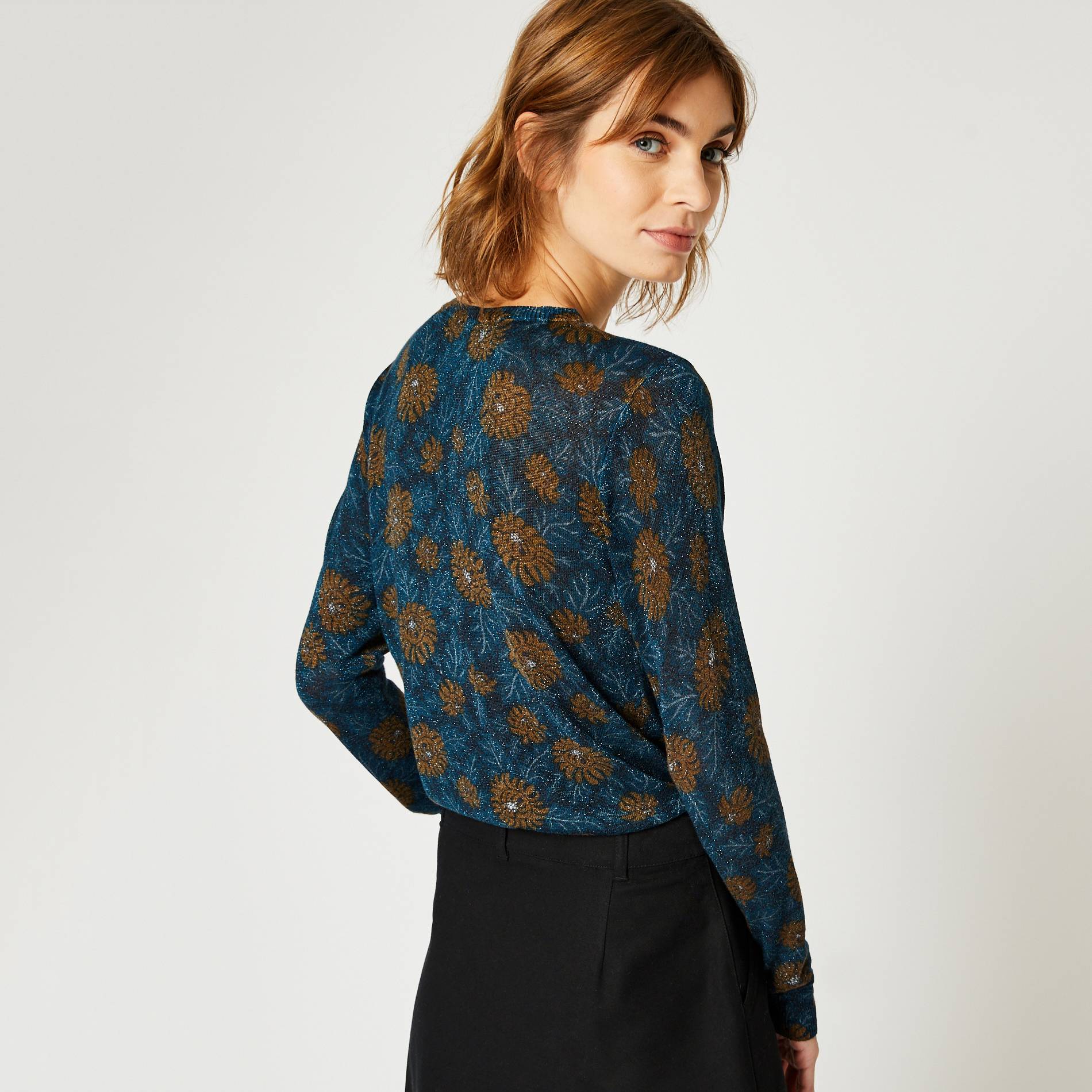 Cardigan imprime et effet brillant, Bleu marine, large image number 1.0