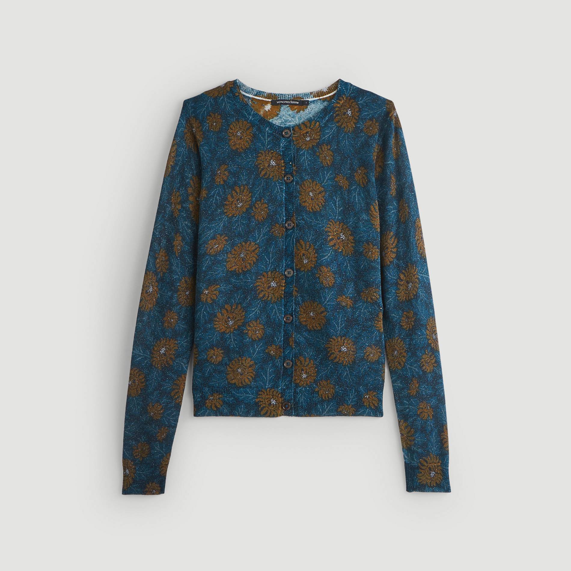 Cardigan imprime et effet brillant, Bleu marine, large image number 2.0