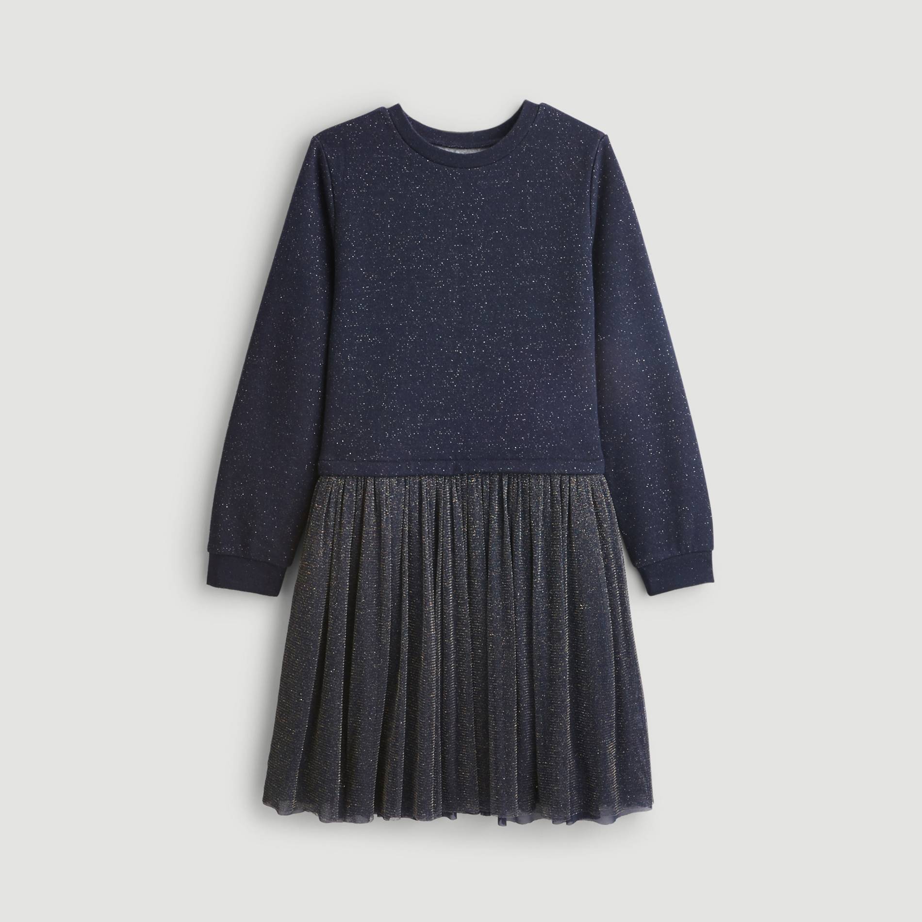 Robe en tulle et molleton, Bleu marine, large image number 0
