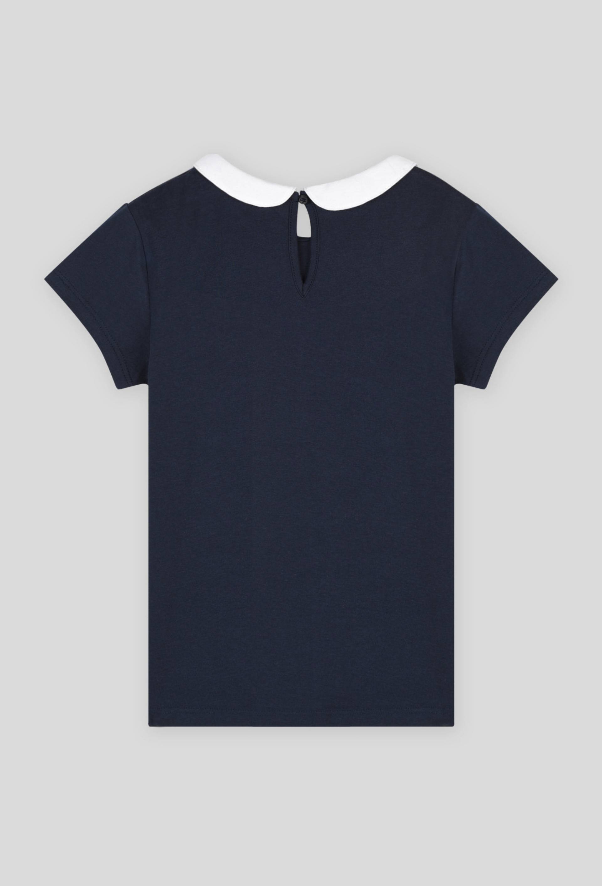 T-shirt manches courtes col claudine en coton BIO, Bleu foncé, large image number 1.0