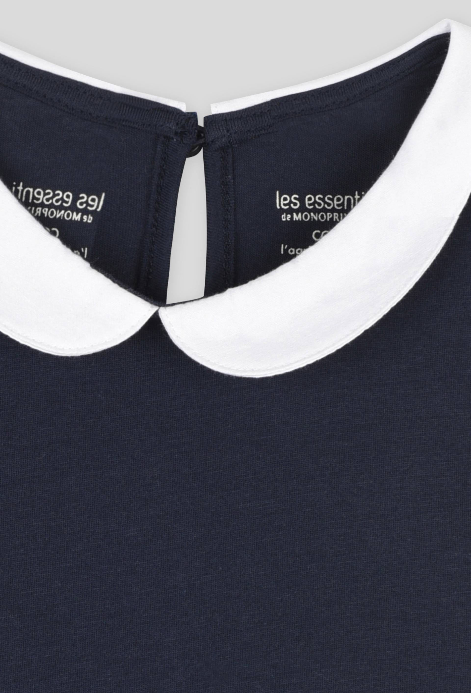 T-shirt manches courtes col claudine en coton BIO, Bleu foncé, large image number 2