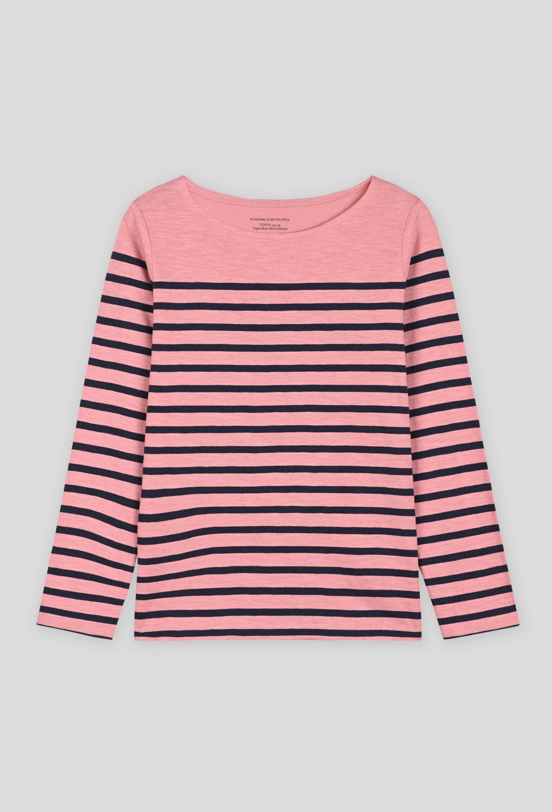 Marinière en coton certifiée Oekotex, Rose, large image number 0.0
