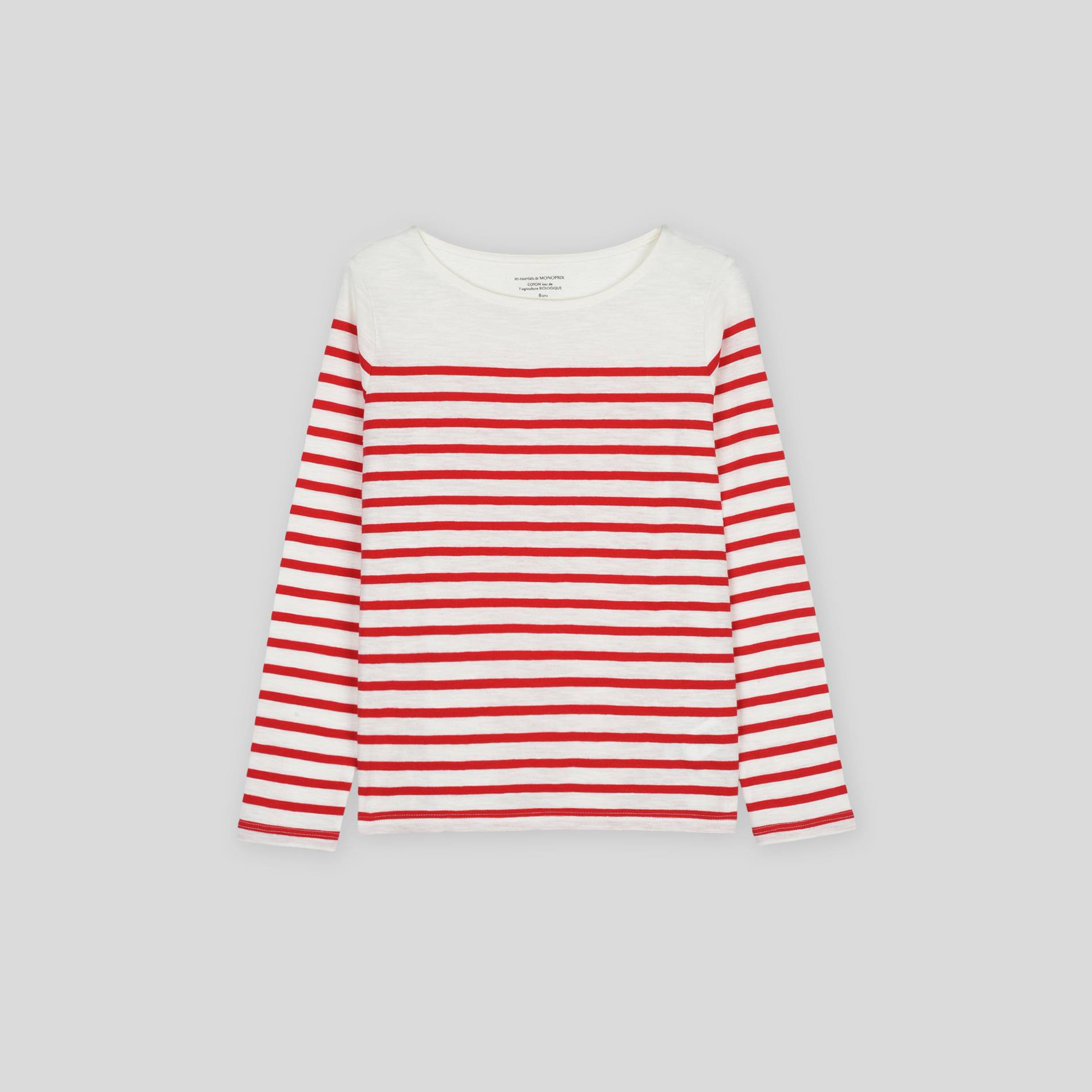 Marinière en coton certifiée Oekotex, Cerise, large image number 0
