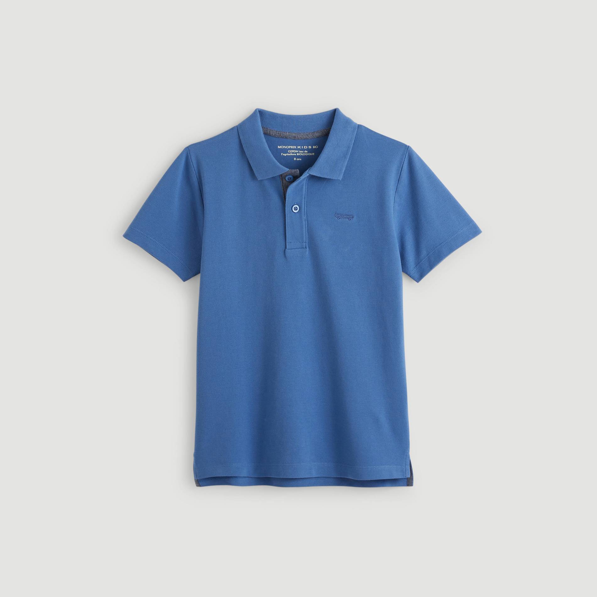 Polo piqué manches courtes en coton BIO, Bleu, large image number 0