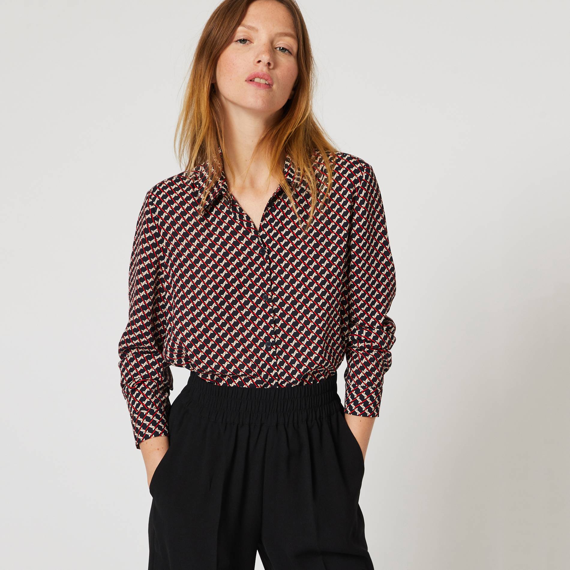 Chemise manches longues imprimee, Bleu marine, large image number 0.0