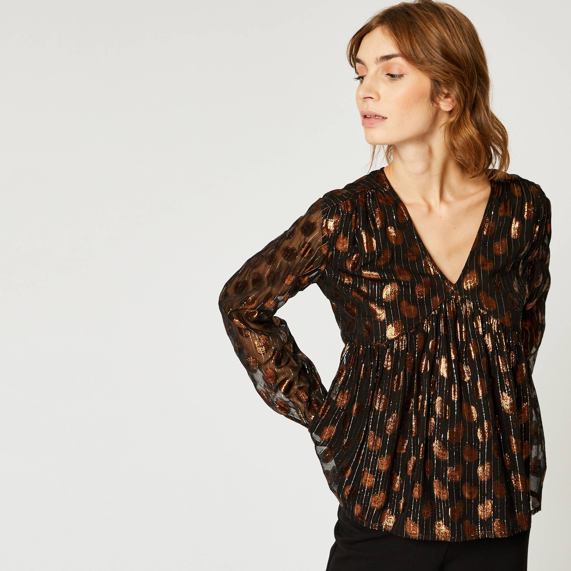 Blouse en jacquard, Noir, large image number 0.0
