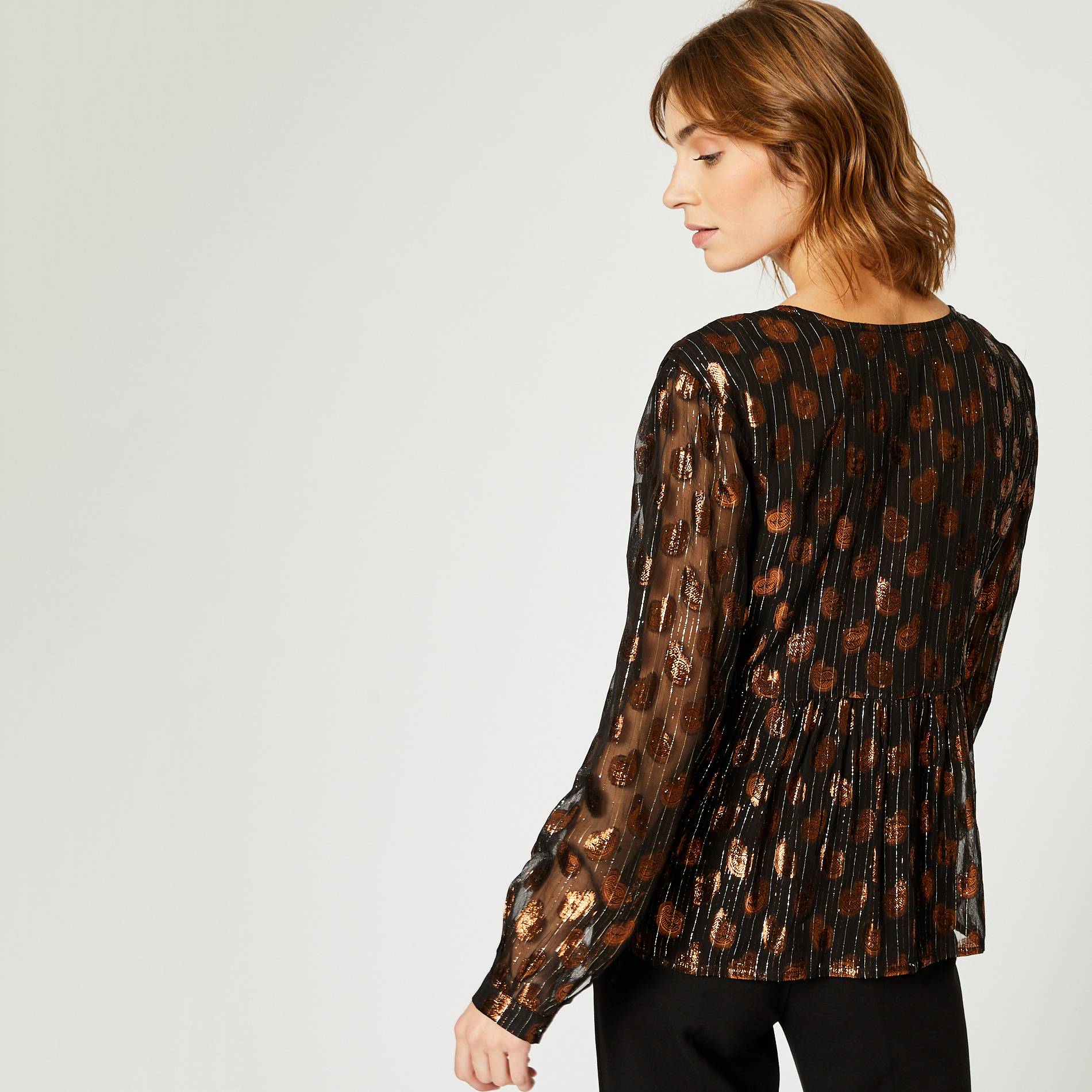 Blouse en jacquard, Noir, large image number 1