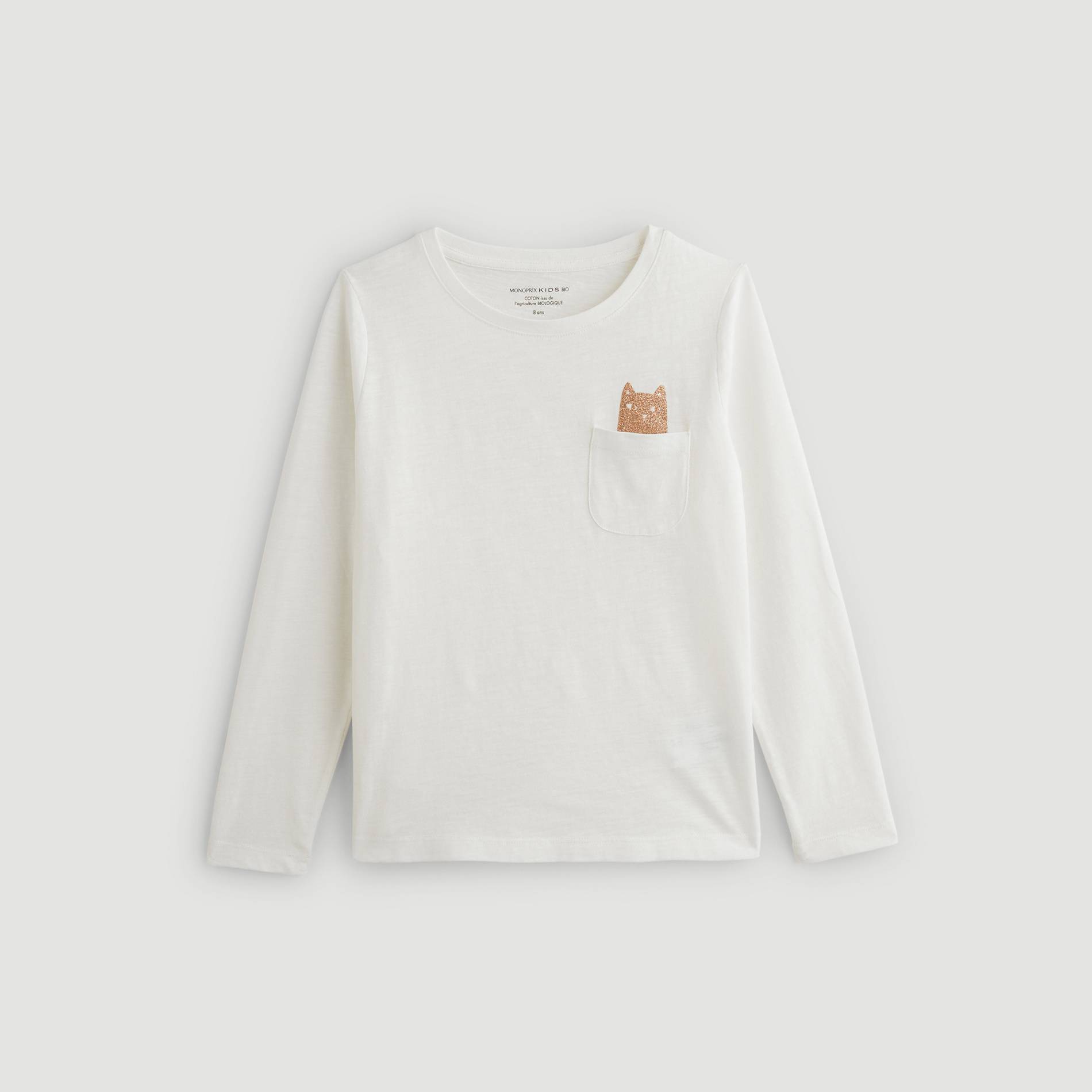 T-shirt manches longues imprimé en coton BIO, Ecru, large image number 0