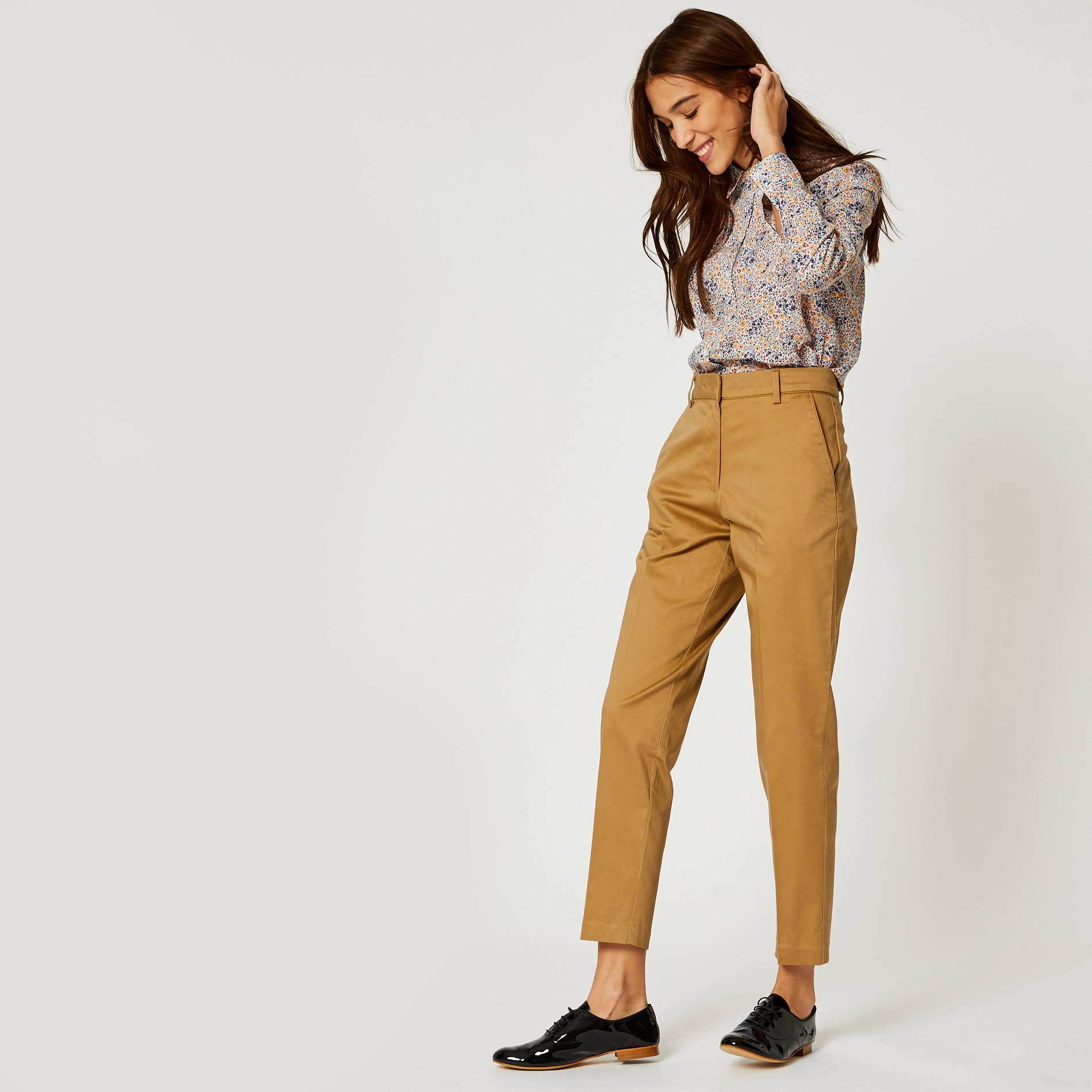 Pantalon 7/8 stretch en coton, Brun clair, large image number 0