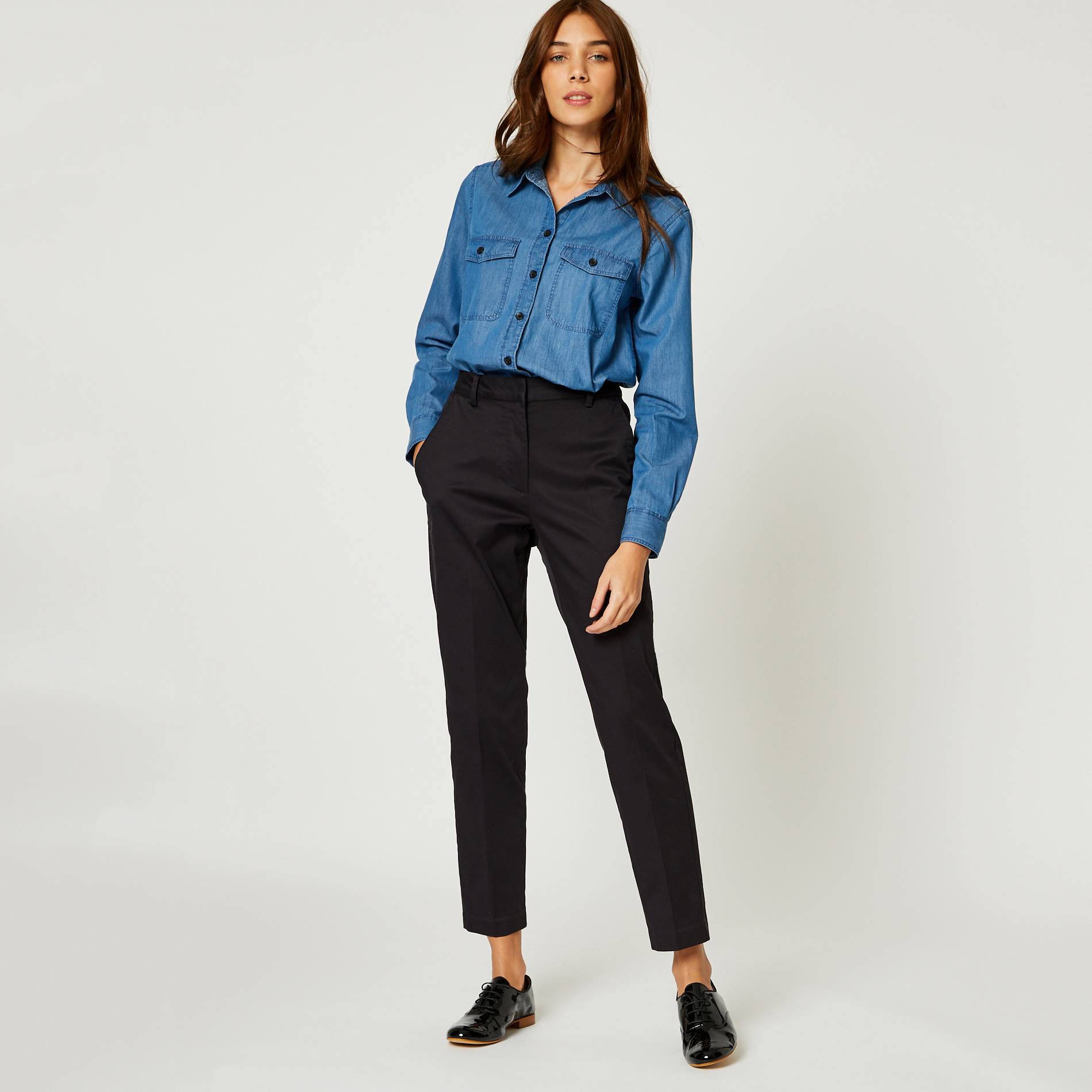 Pantalon 7/8 stretch en coton, Noir, large image number 0
