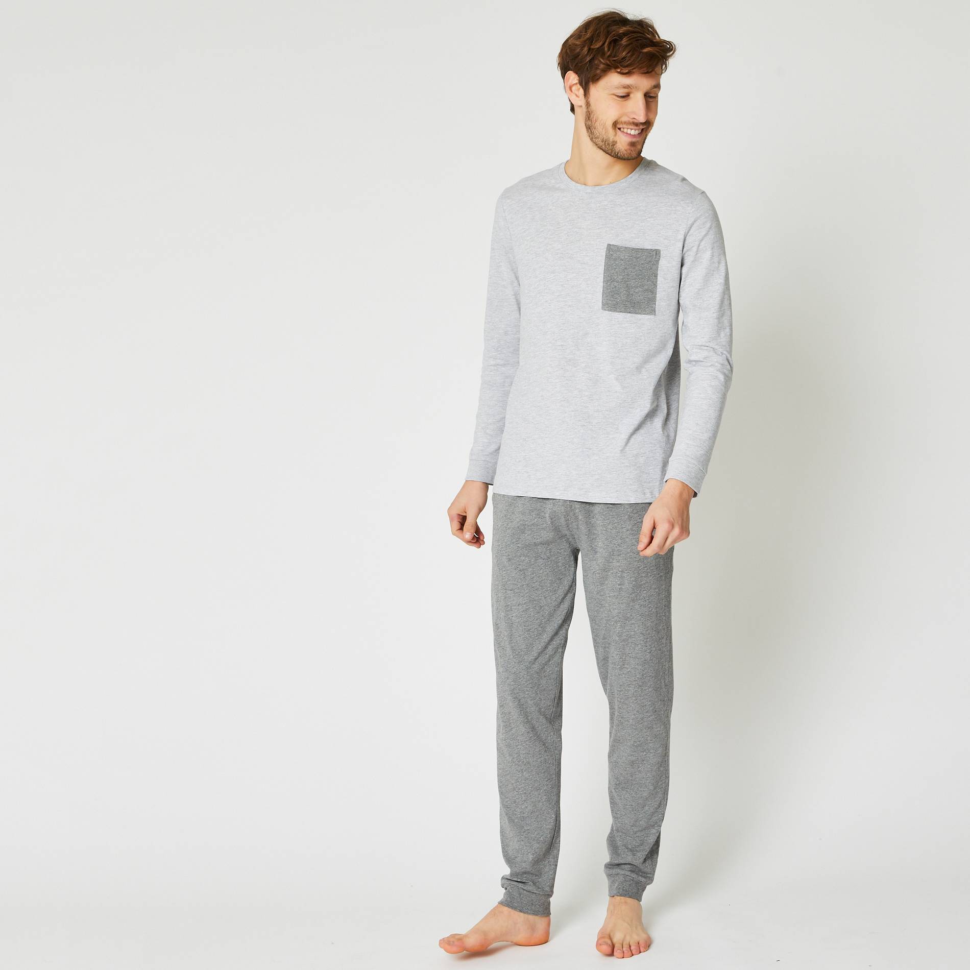 Pyjama long en coton BIO, Gris moyen, large image number 0