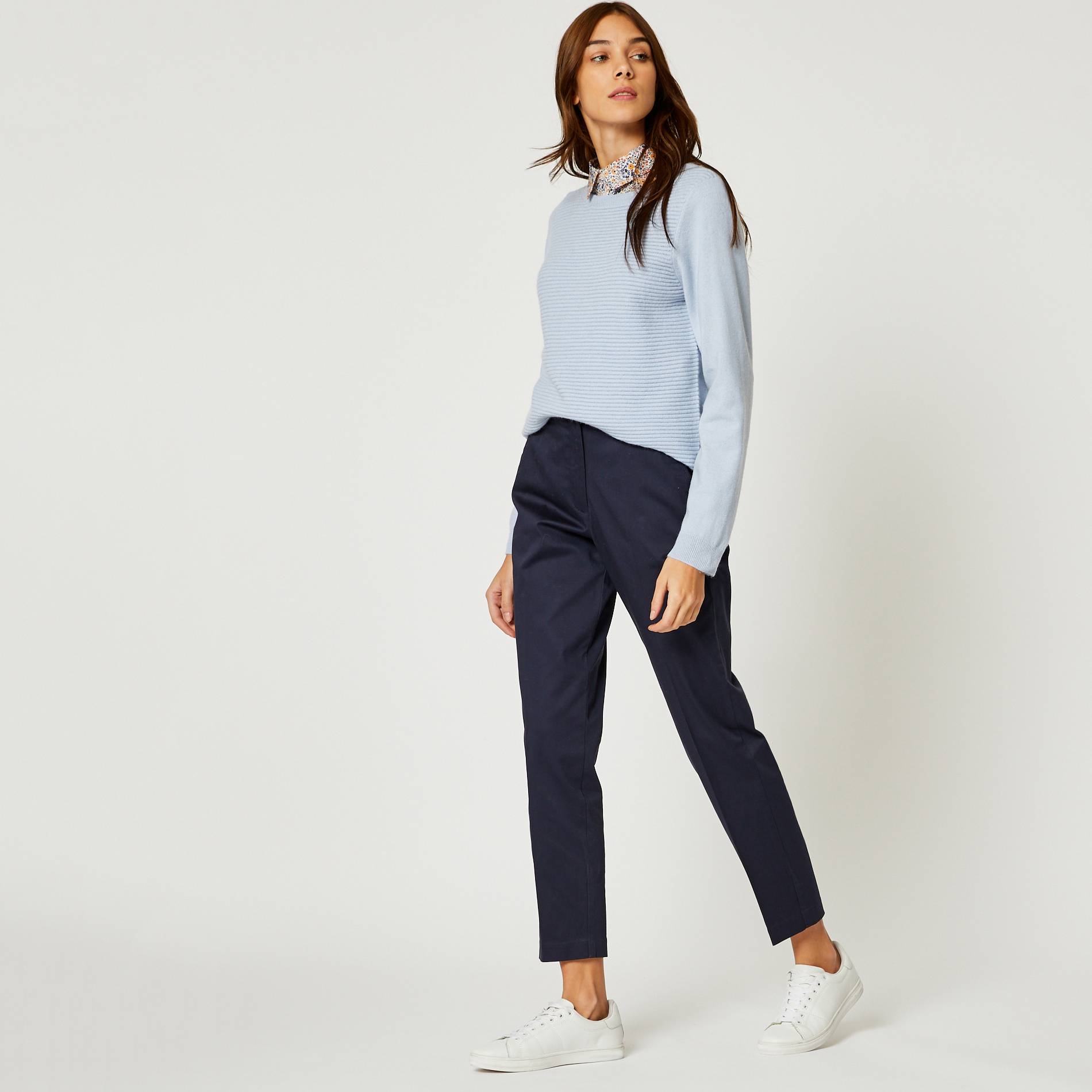 Pantalon 7/8 stretch en coton, Bleu marine, large image number 0