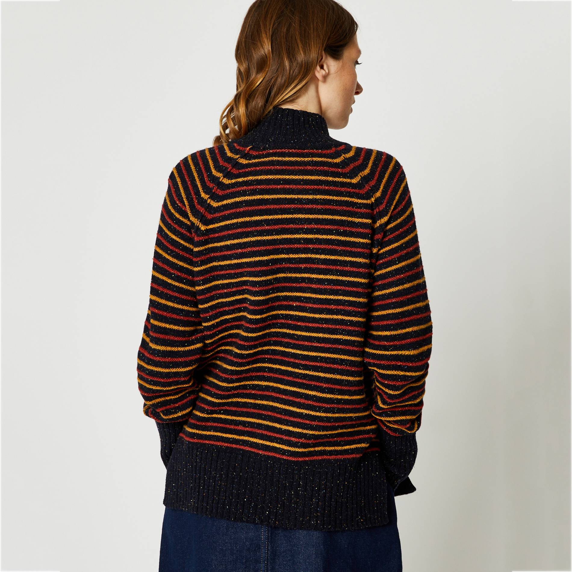 Pull col montant raye multicolore, Bleu marine, large image number 1.0