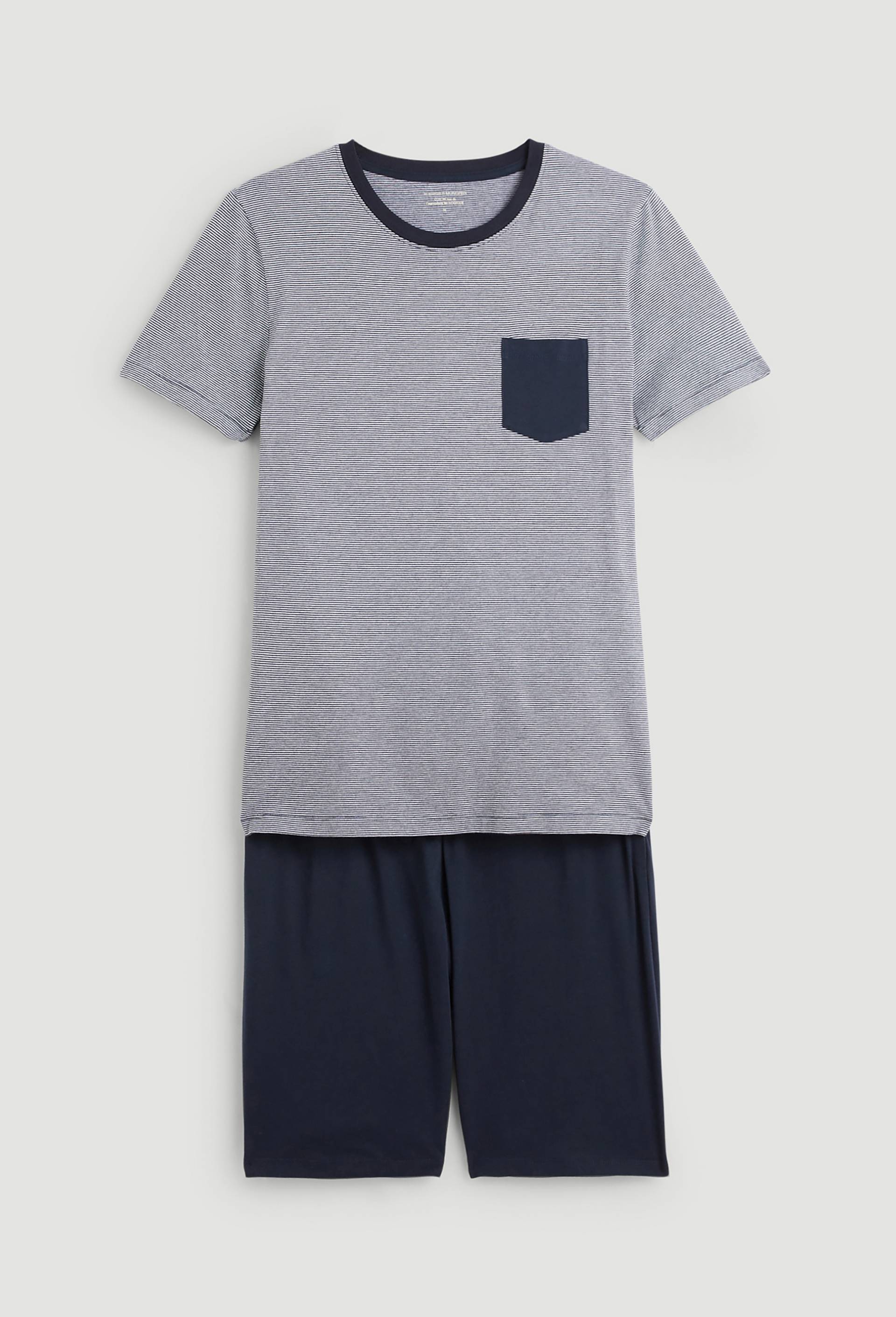 Pyjama T-shirt manches courtes ray&eacute; et Short en jersey de coton BIO GOTS, Bleu fonc&eacute;, large image number 2