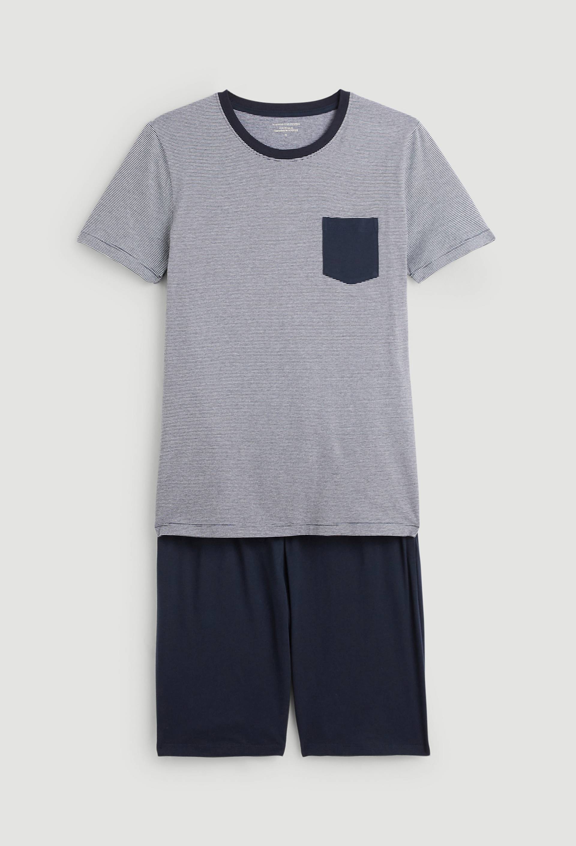 Pyjama T-shirt manches courtes ray&eacute; et Short en jersey de coton BIO GOTS, Bleu fonc&eacute;, large image number 3