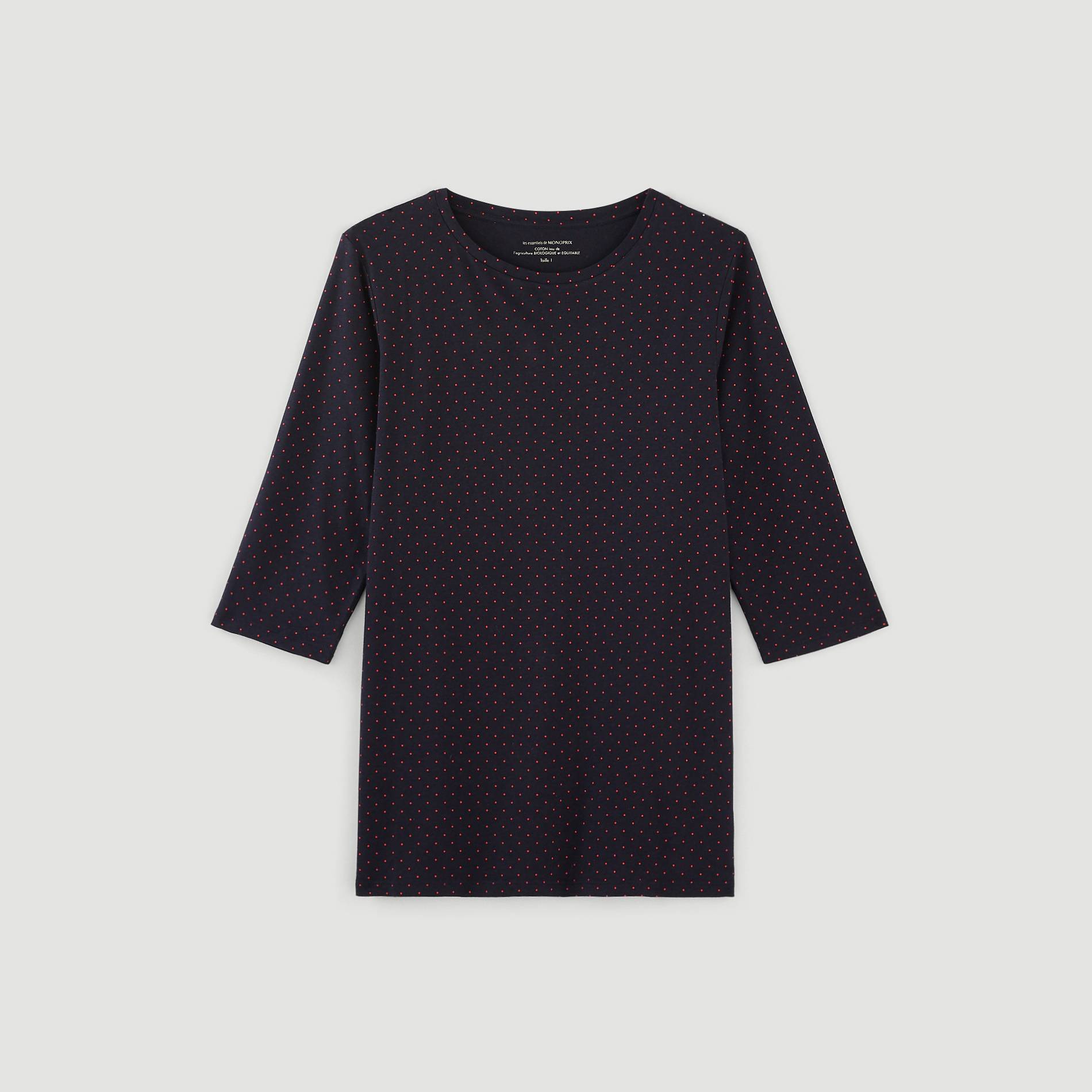 T-shirt imprimé pois en coton BIO, Bleu marine, large image number 2
