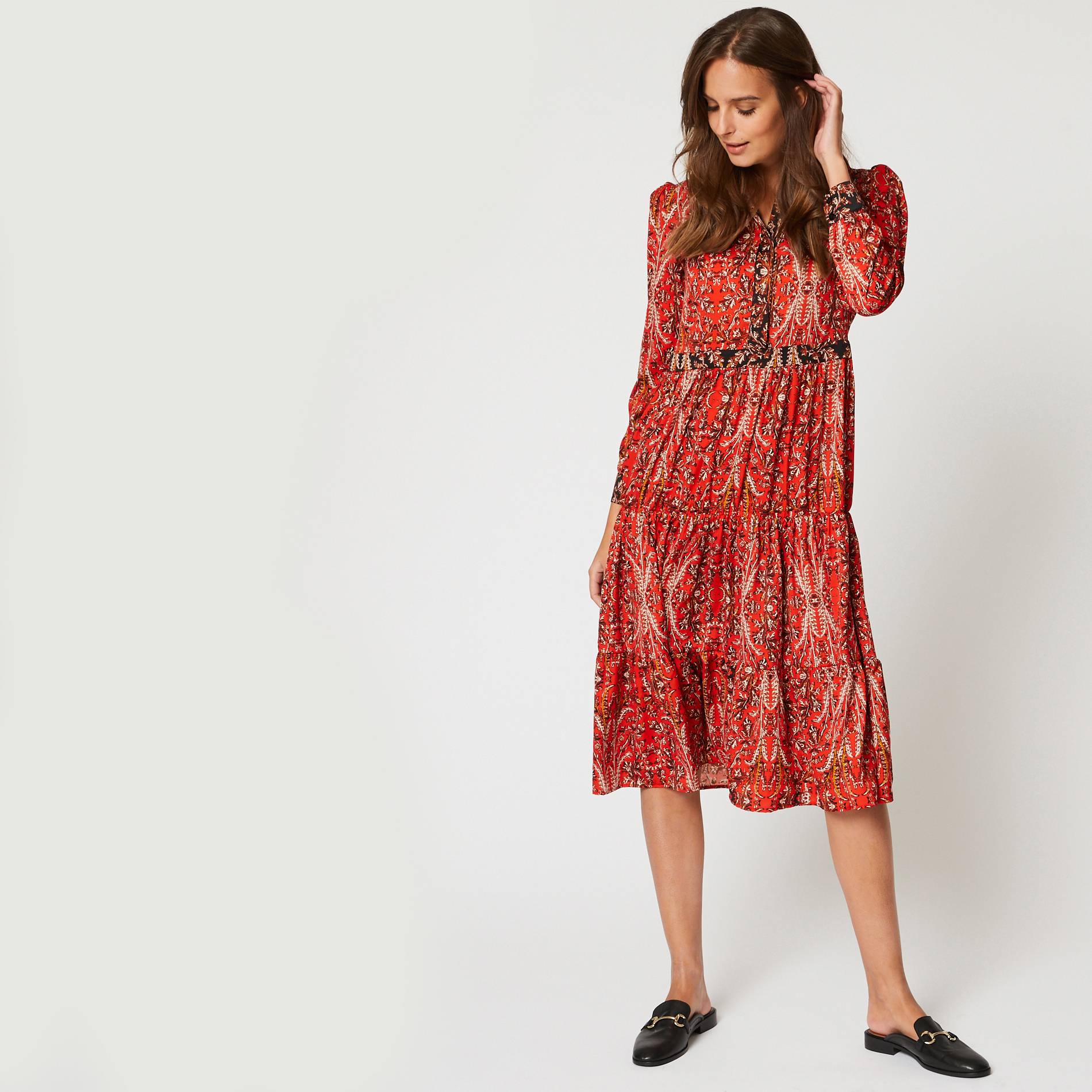 Robe manches longues col chemise, Rouge, large image number 0.0