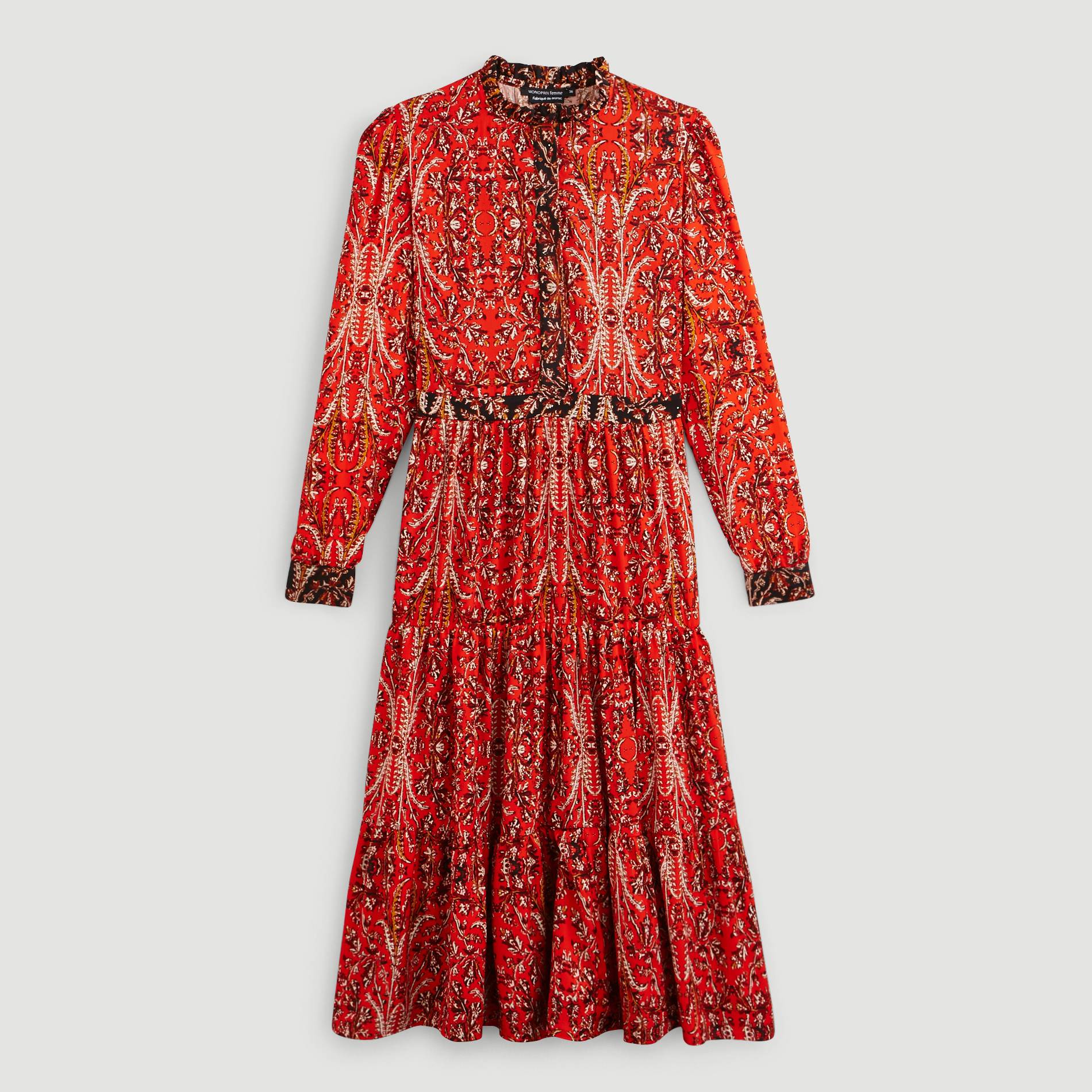 Robe manches longues col chemise, Rouge, large image number 2.0
