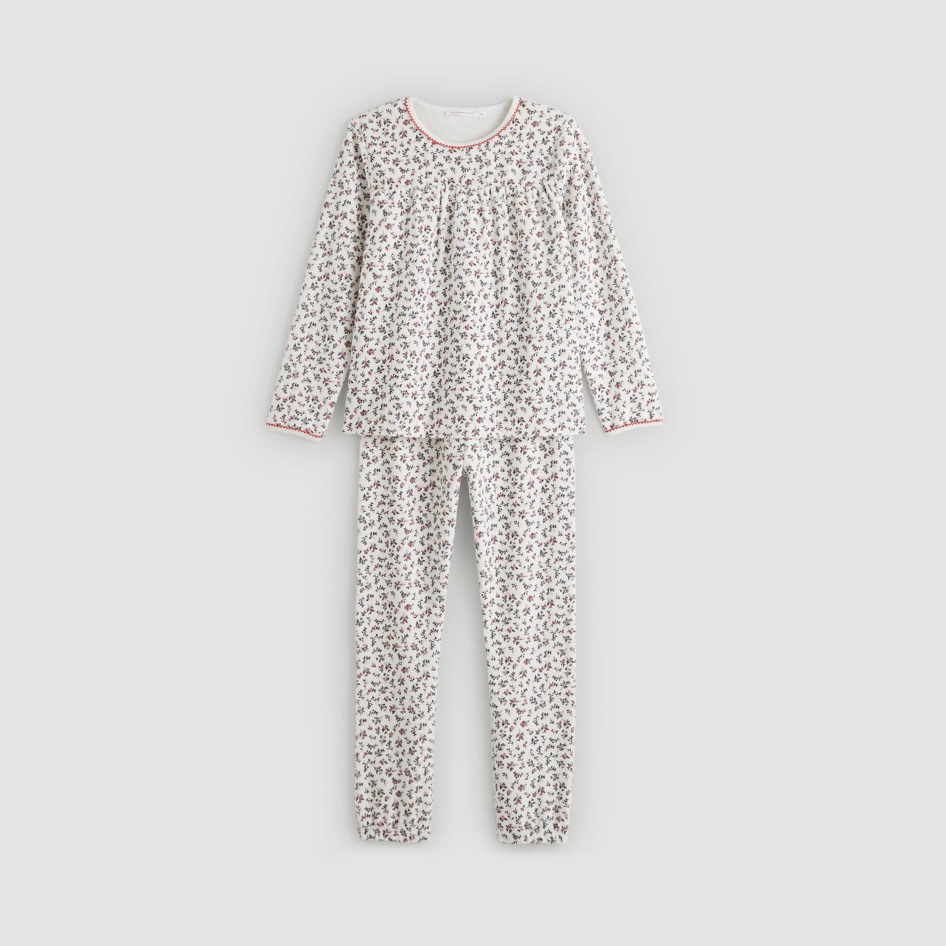 Pyjama long en velours imprimé, Ecru, large image number 0