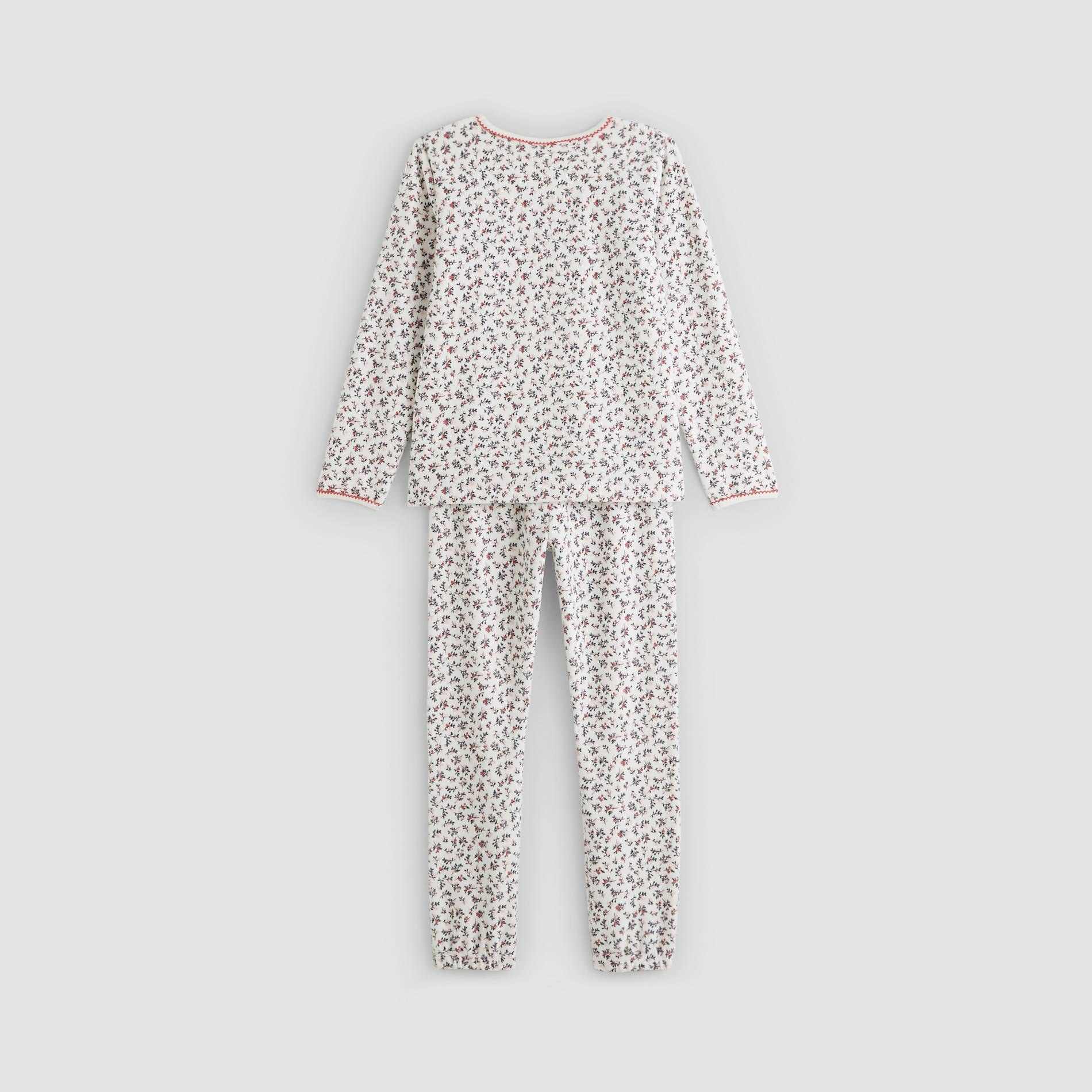 Pyjama long en velours imprimé, Ecru, large image number 1.0
