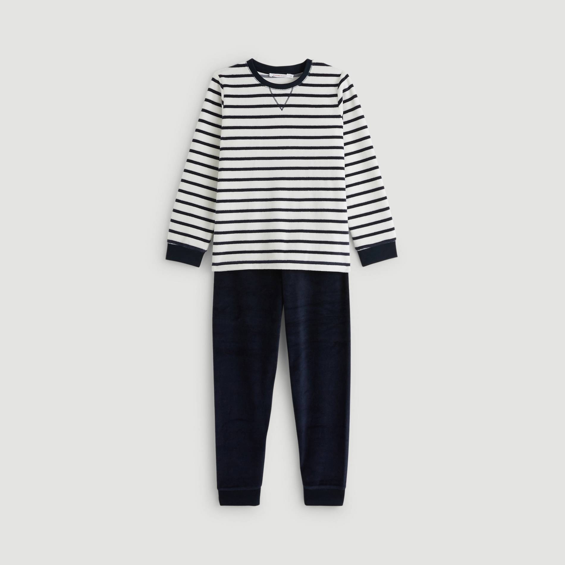 Pyjama long en velours imprimé, Bleu marine, large image number 0