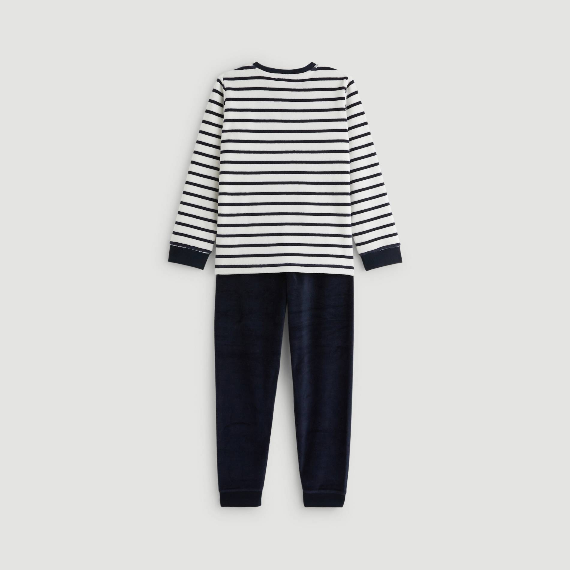 Pyjama long en velours imprimé, Bleu marine, large image number 1