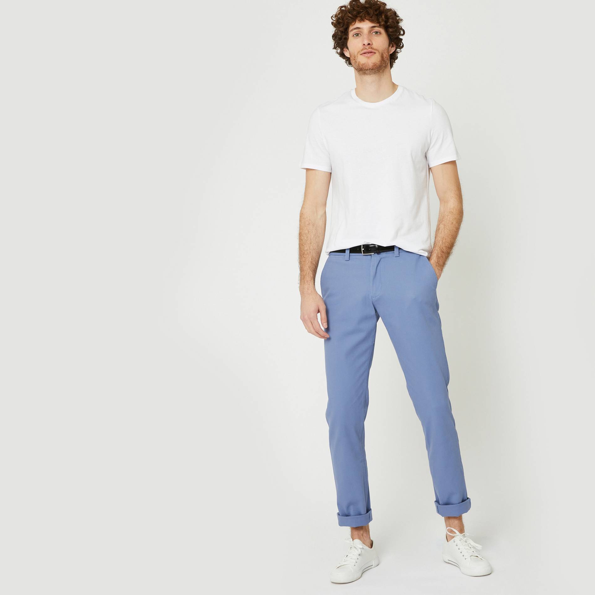 Pantalon chino straight en coton BIO, Bleu marine, large image number 0.0
