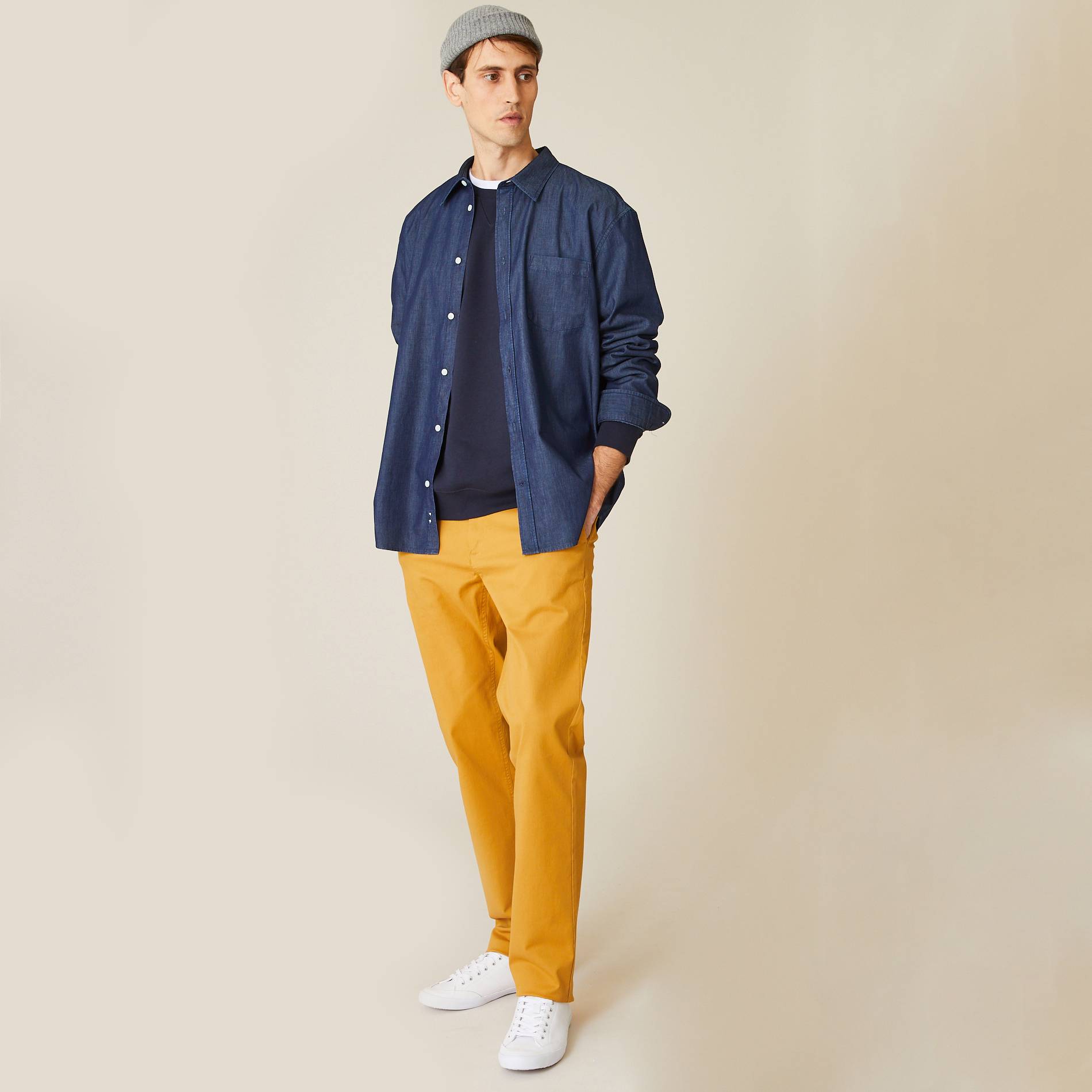 Pantalon chino straight en coton BIO, Jaune foncé, large image number 1