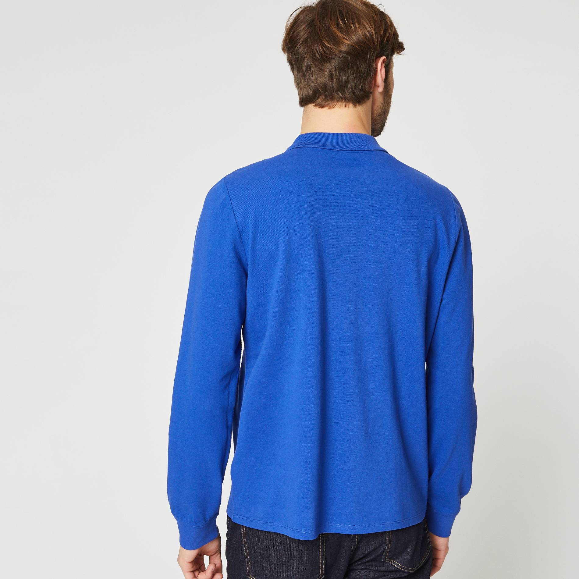 Polo manches longues en coton BIO, Cobalt, large image number 1.0