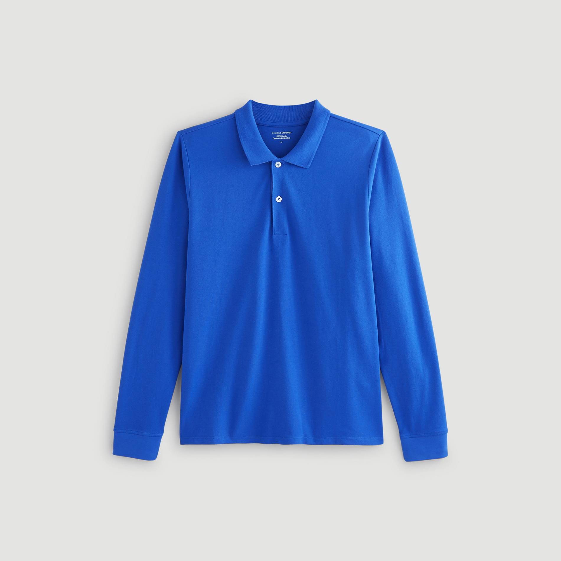 Polo manches longues en coton BIO, Cobalt, large image number 2