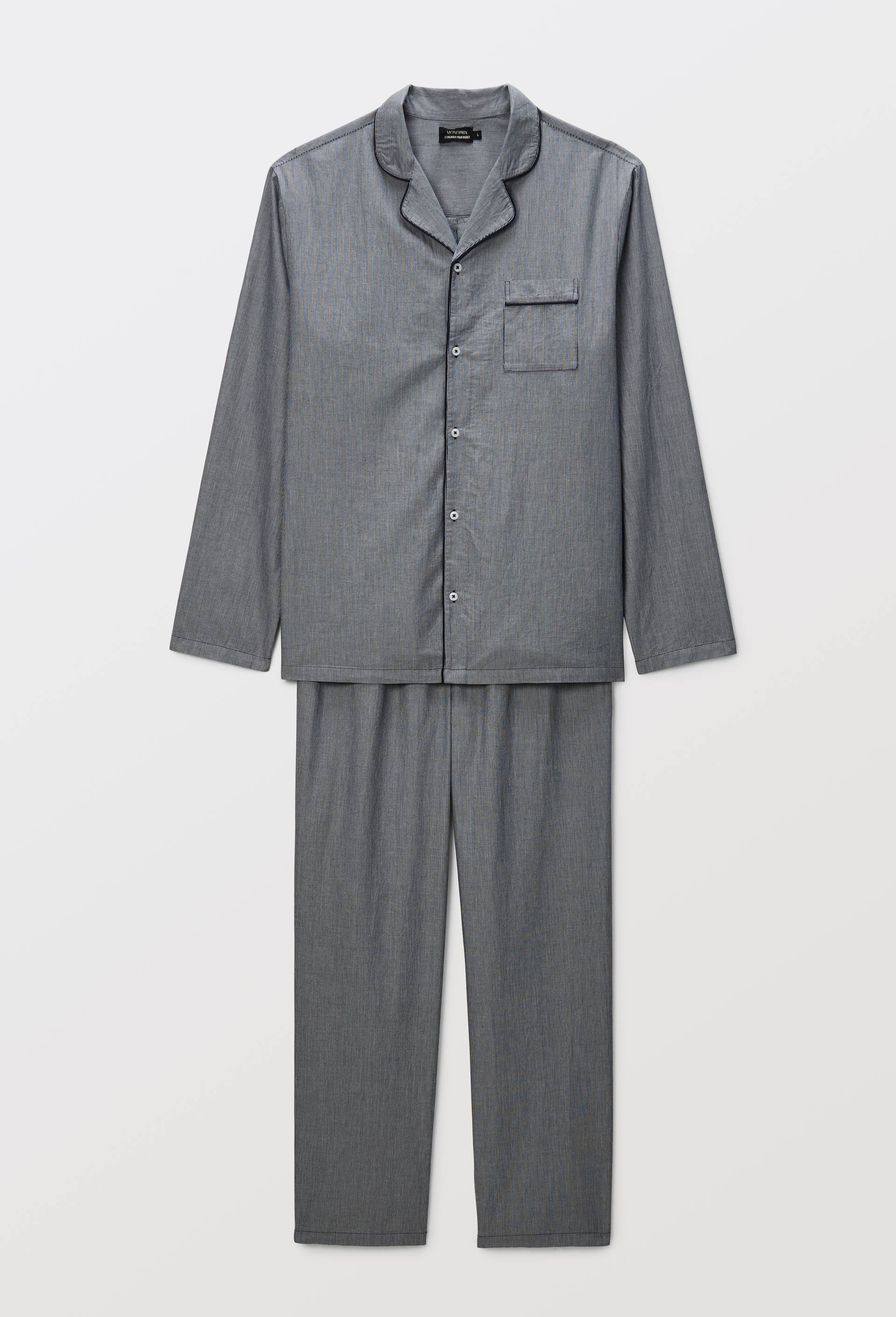 Pyjama Chemise manches longues et pantalon ray&eacute; en coton BIO GOTS, Bleu fonc&eacute;, large image number 3.0
