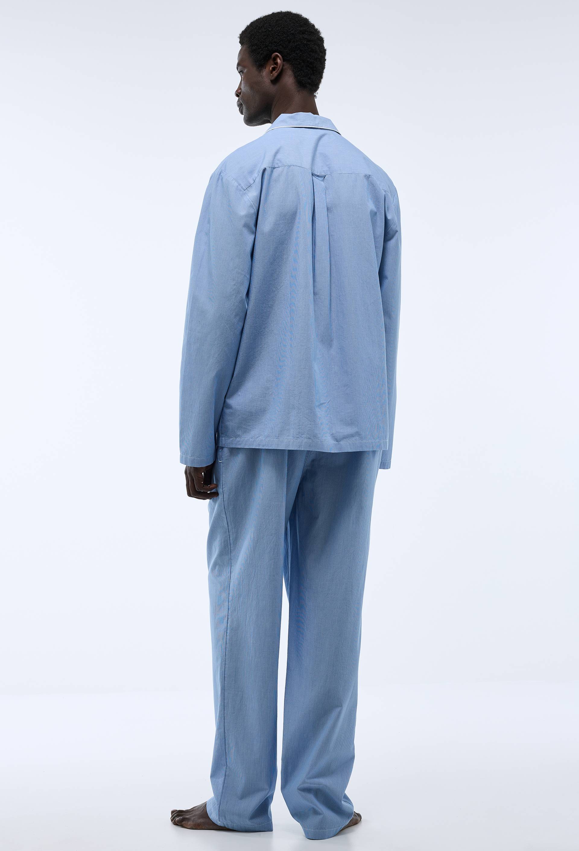 Pyjama Chemise manches longues et pantalon ray&eacute; en coton BIO GOTS, Bleu clair, large image number 2.0