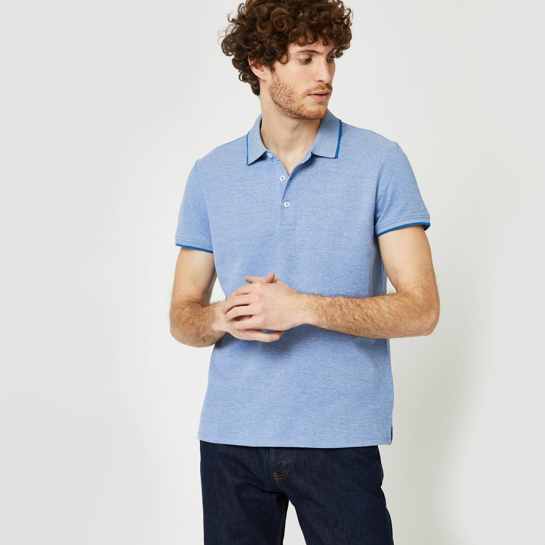 Polo en coton piqué BIO, Bleu, large image number 0.0