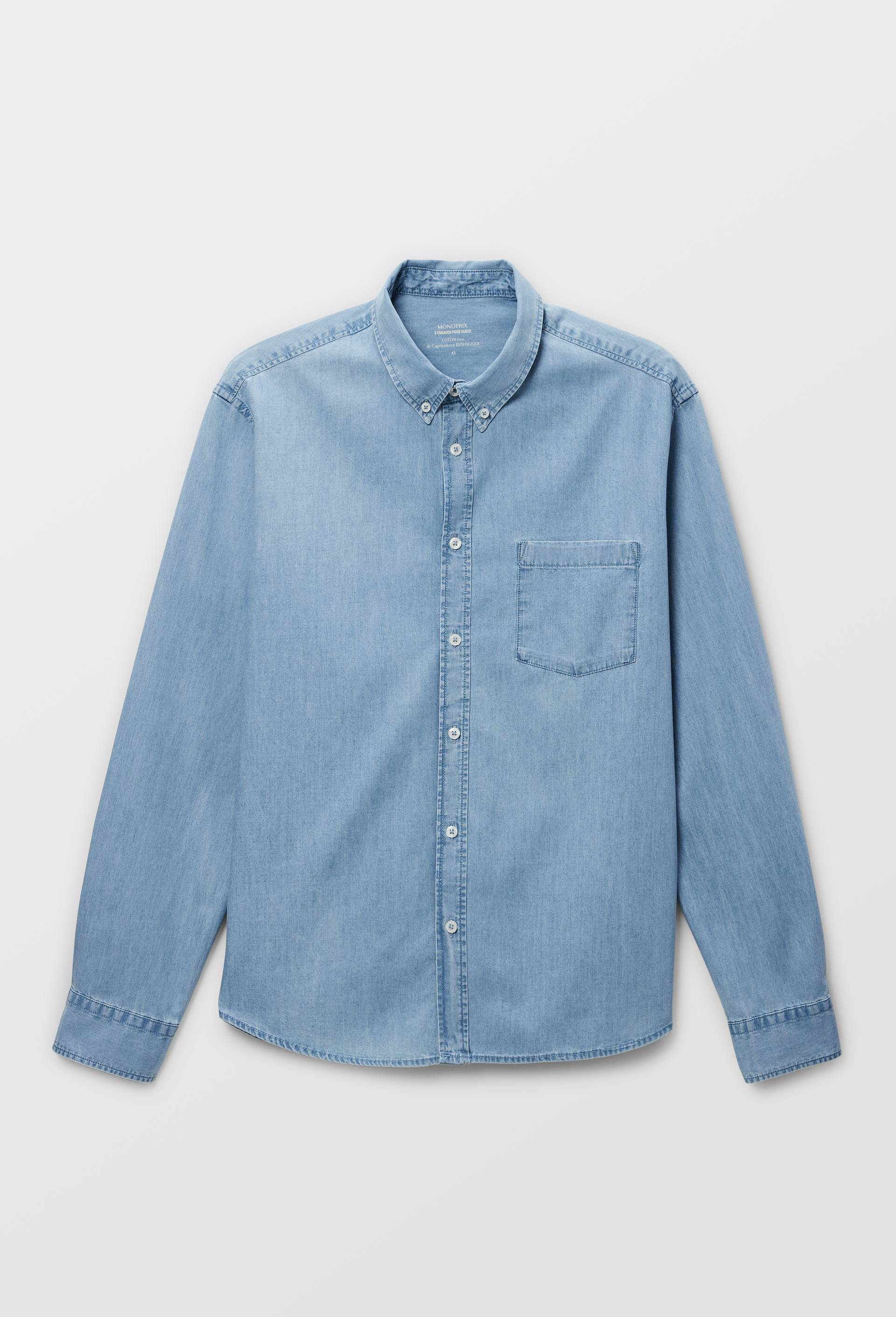 Chemise manches longues chambray jean en coton BIO GOTS, Bleu clair, large image number 2