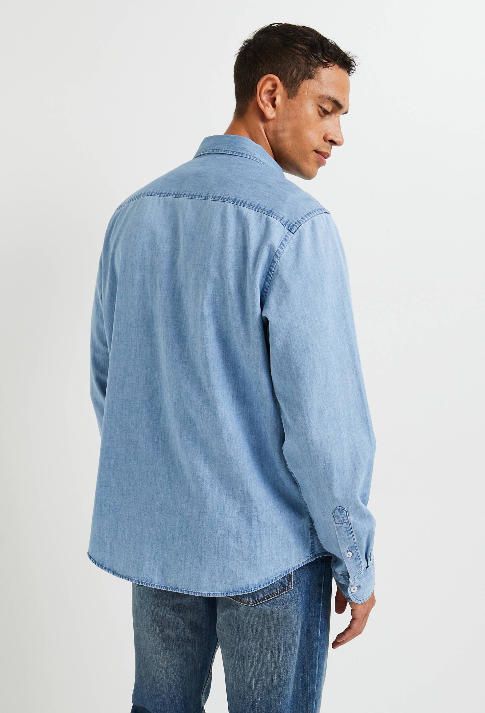 Chemise manches longues chambray jean en coton BIO GOTS, Bleu clair, large image number 5.0